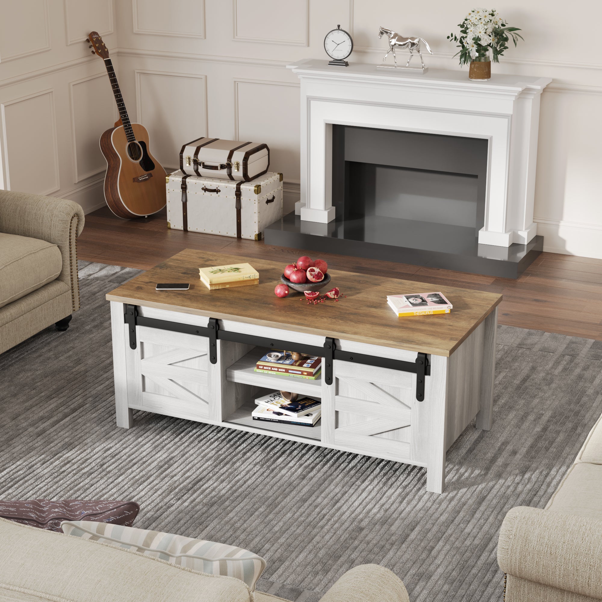 homall-coffee-table-couchtisch-grau-scheunentore-stauraum image 3
