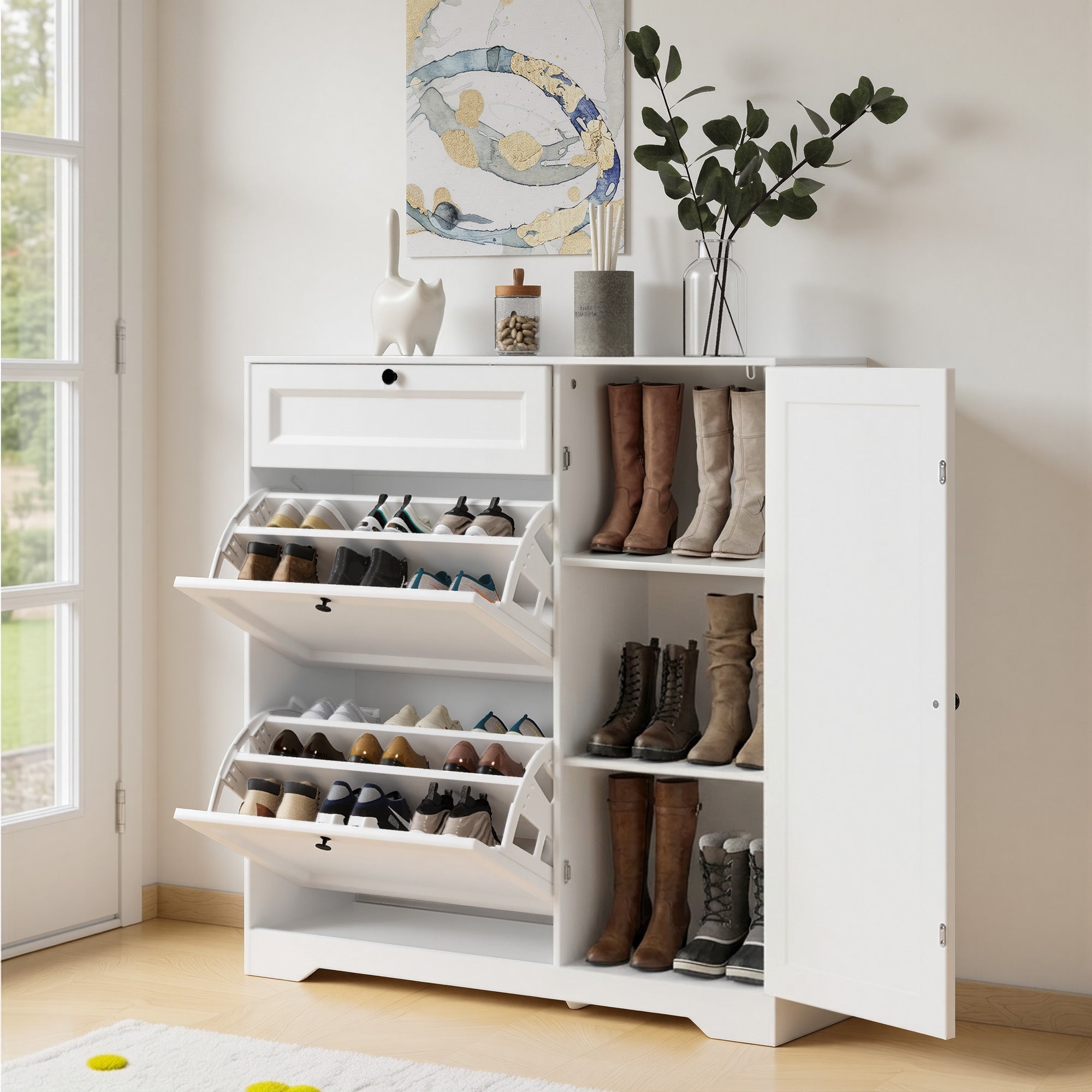bealife-fs60-schuhschrank-wei-100x30x102-mit-schublade image 2