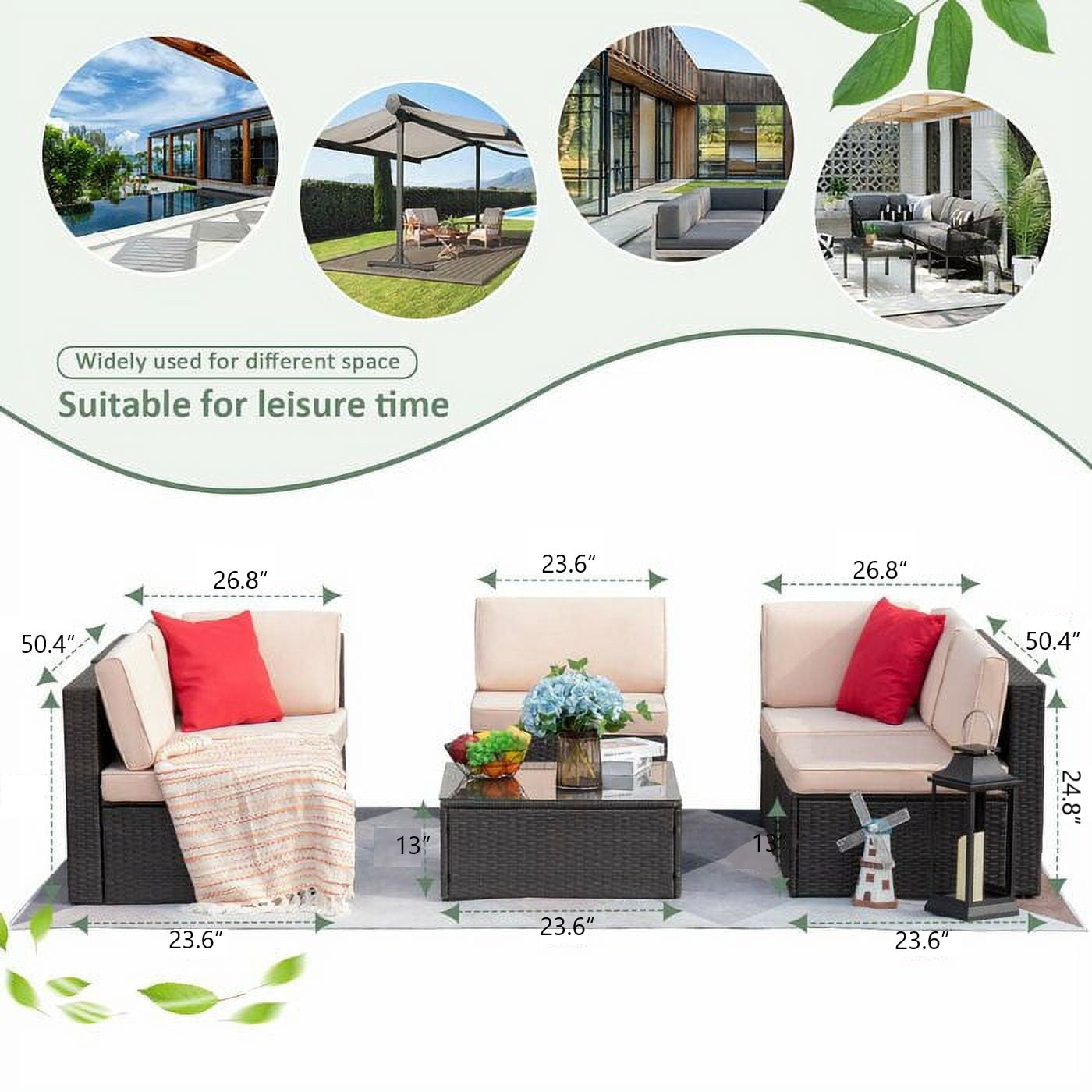 homall-patio-furniture-lounge-set-rattan-beige-6-teilig-tisch image 3