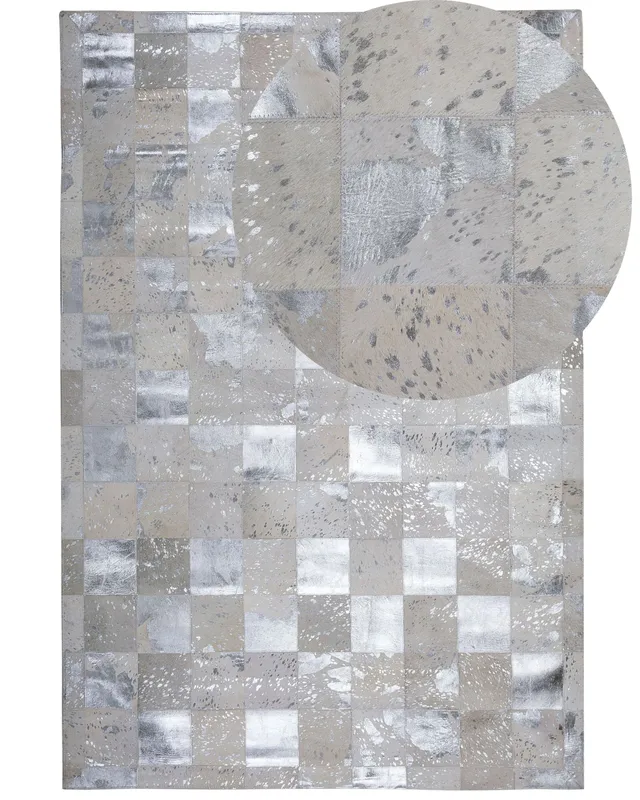 beliani-yazir-lederteppich-160x230-beige-silbern-patchwork image 1