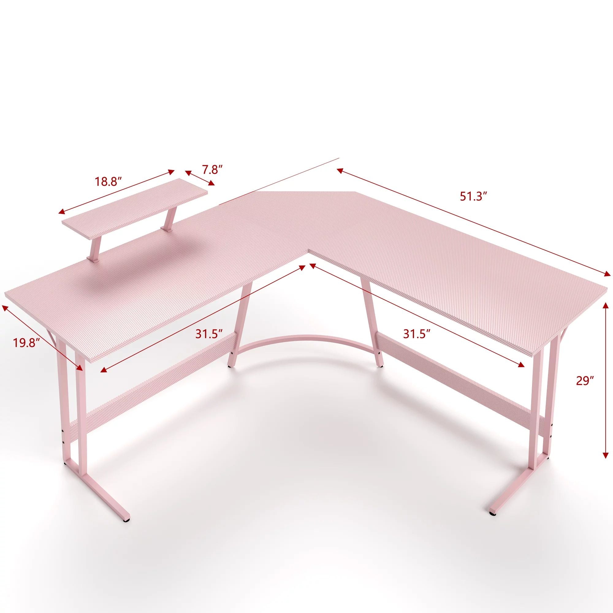 homall-gaming-desk-eckschreibtisch-rosa-51-zoll-mit-aufsatz image 5