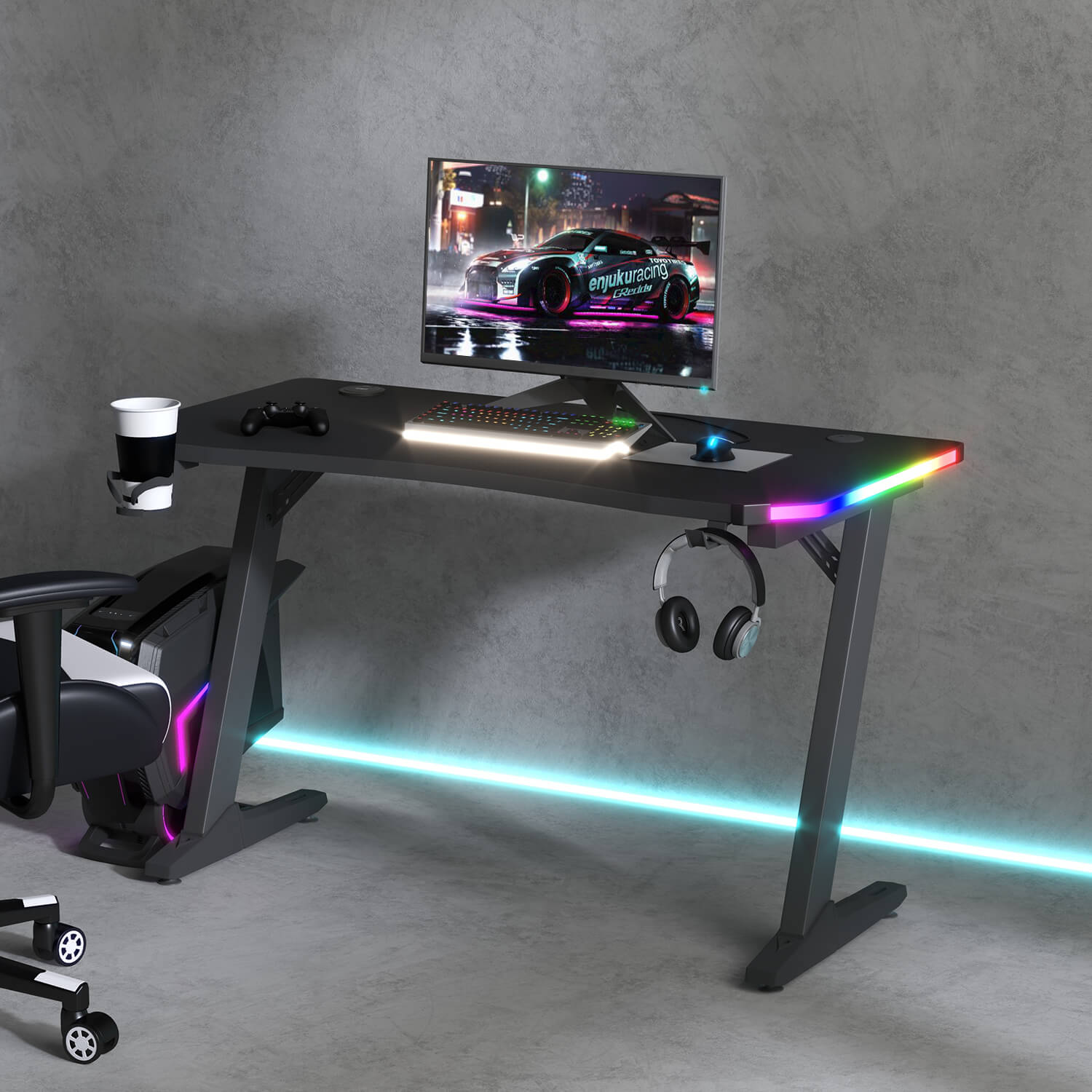 homall-gaming-desk-schreibtisch-47-zoll-rgb-carbon-schwarz image 2