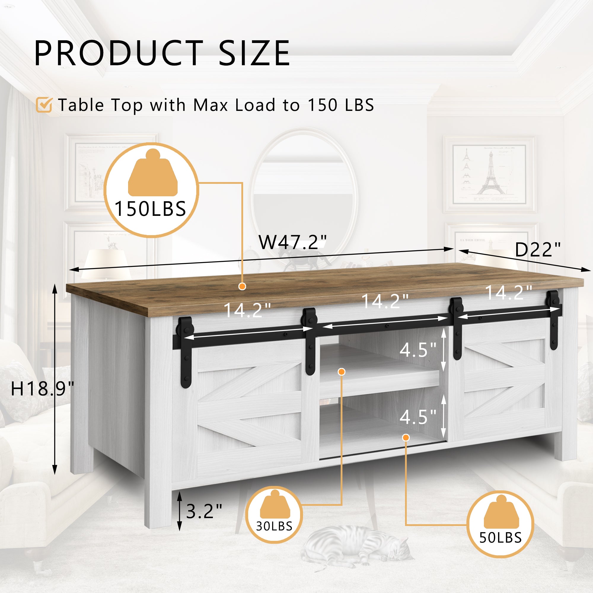 homall-coffee-table-couchtisch-grau-scheunentore-stauraum image 7