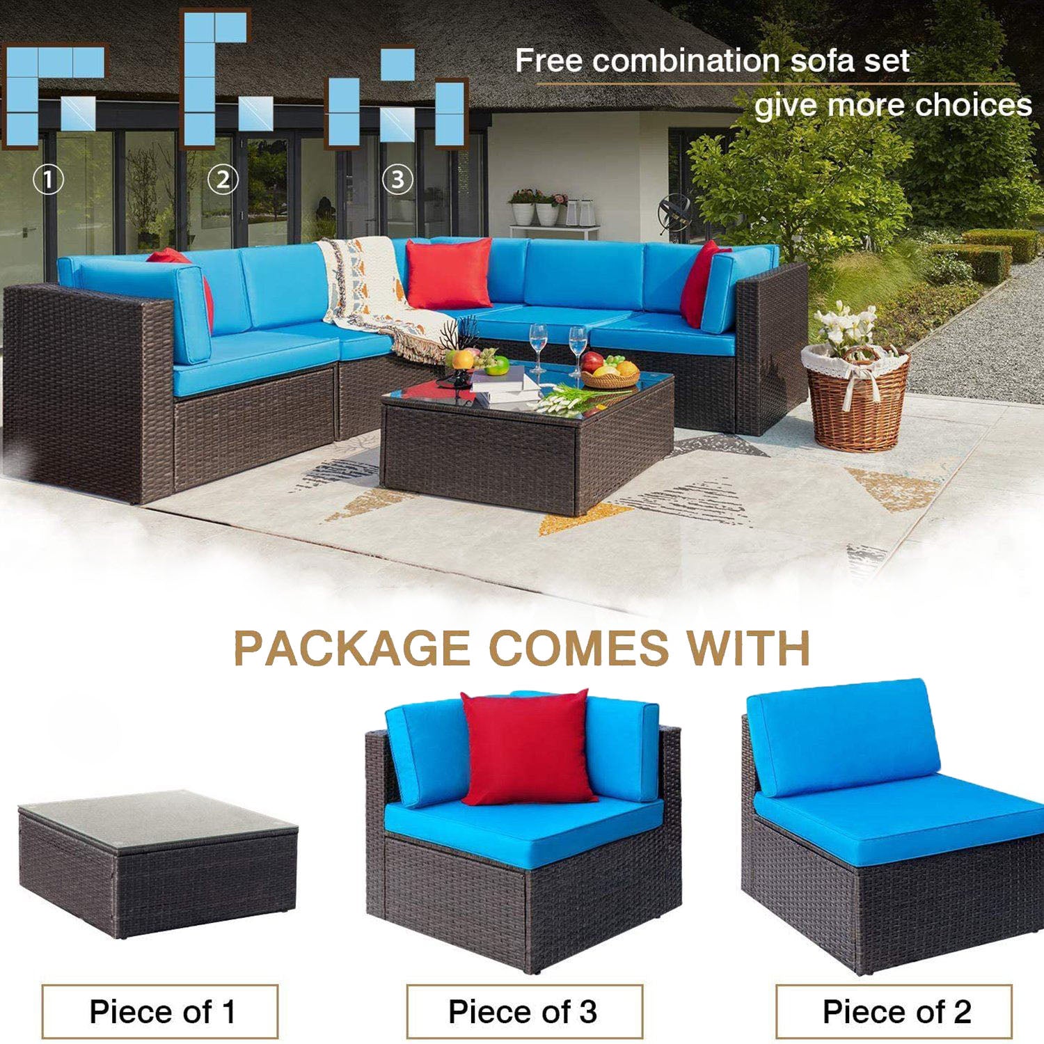 homall-patio-furniture-lounge-set-6-tlg-blau-rattan-optik image 2