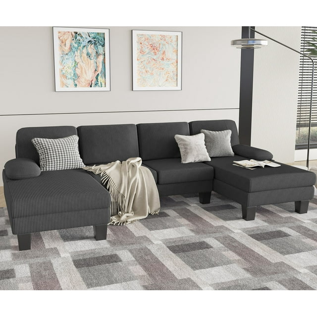 homall-ecksofa-u-form-cordsofa-beige-4-sitzer-modular image 5