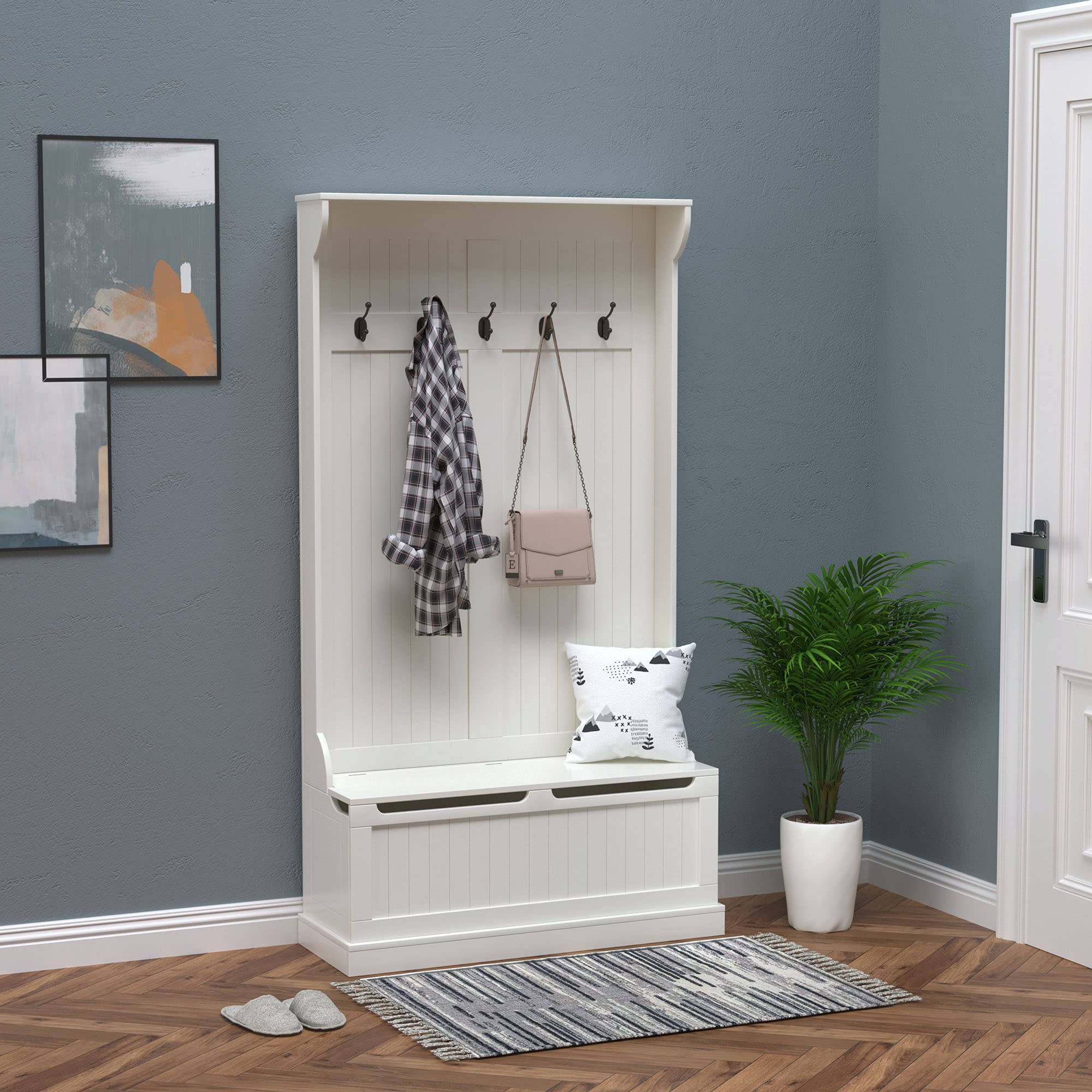 homall-shelf-garderobe-wei-181-cm-mit-sitzbank image 1