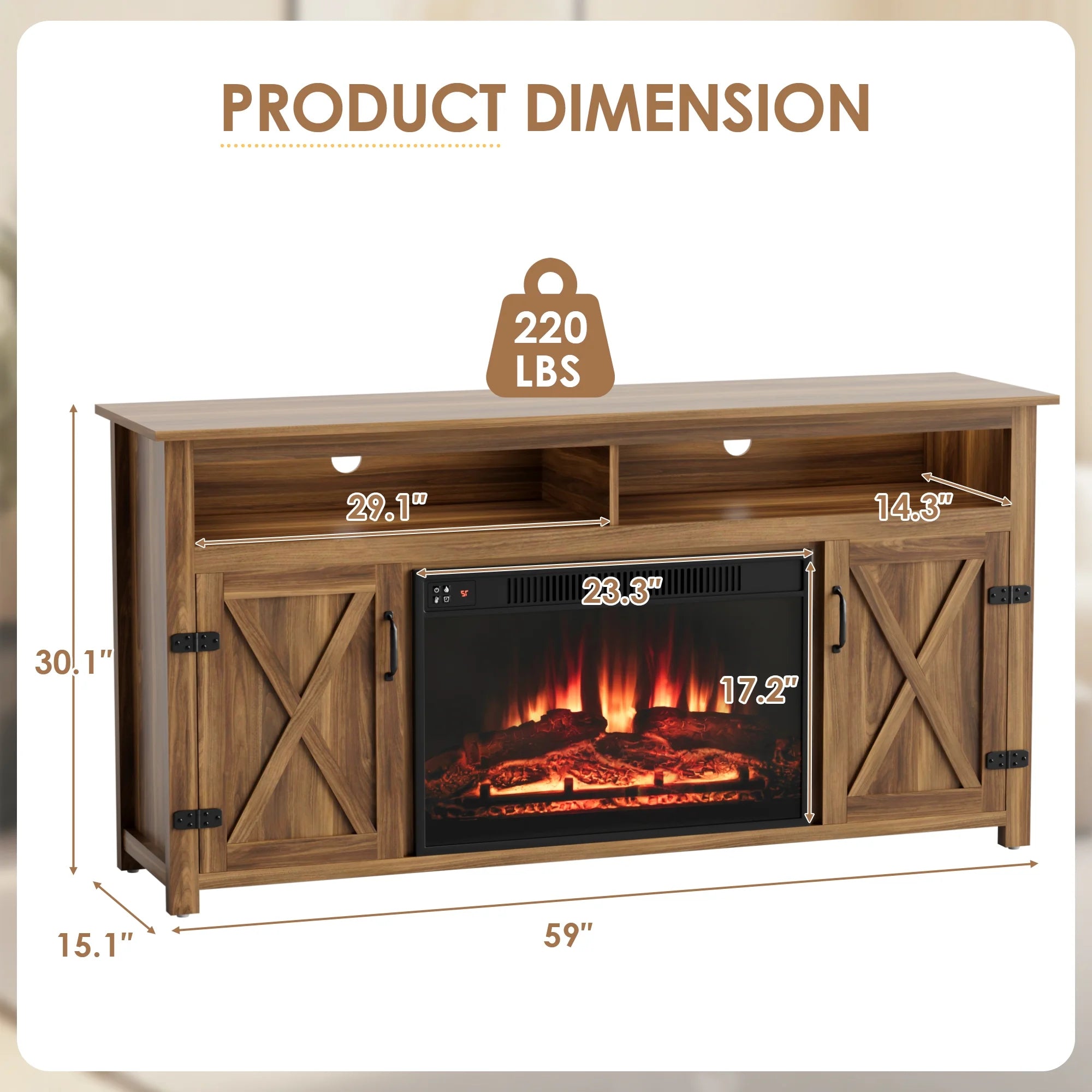 homall-tv-stand-65-zoll-kamin-lowboard-dunkelbraun-holz image 4