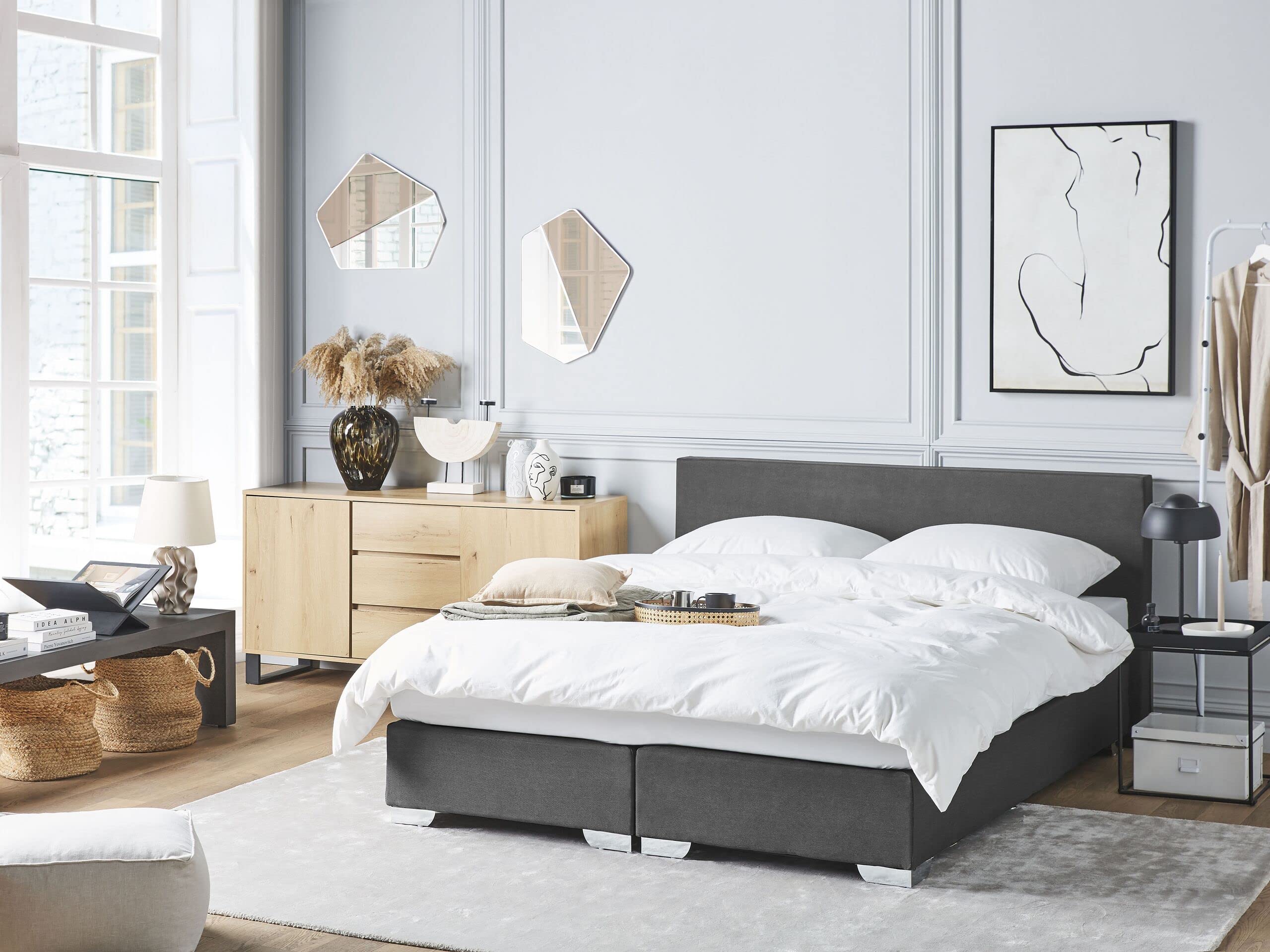 beliani-betten-boxspringbett-160x200-cm-dunkelgrau-polyester image 2
