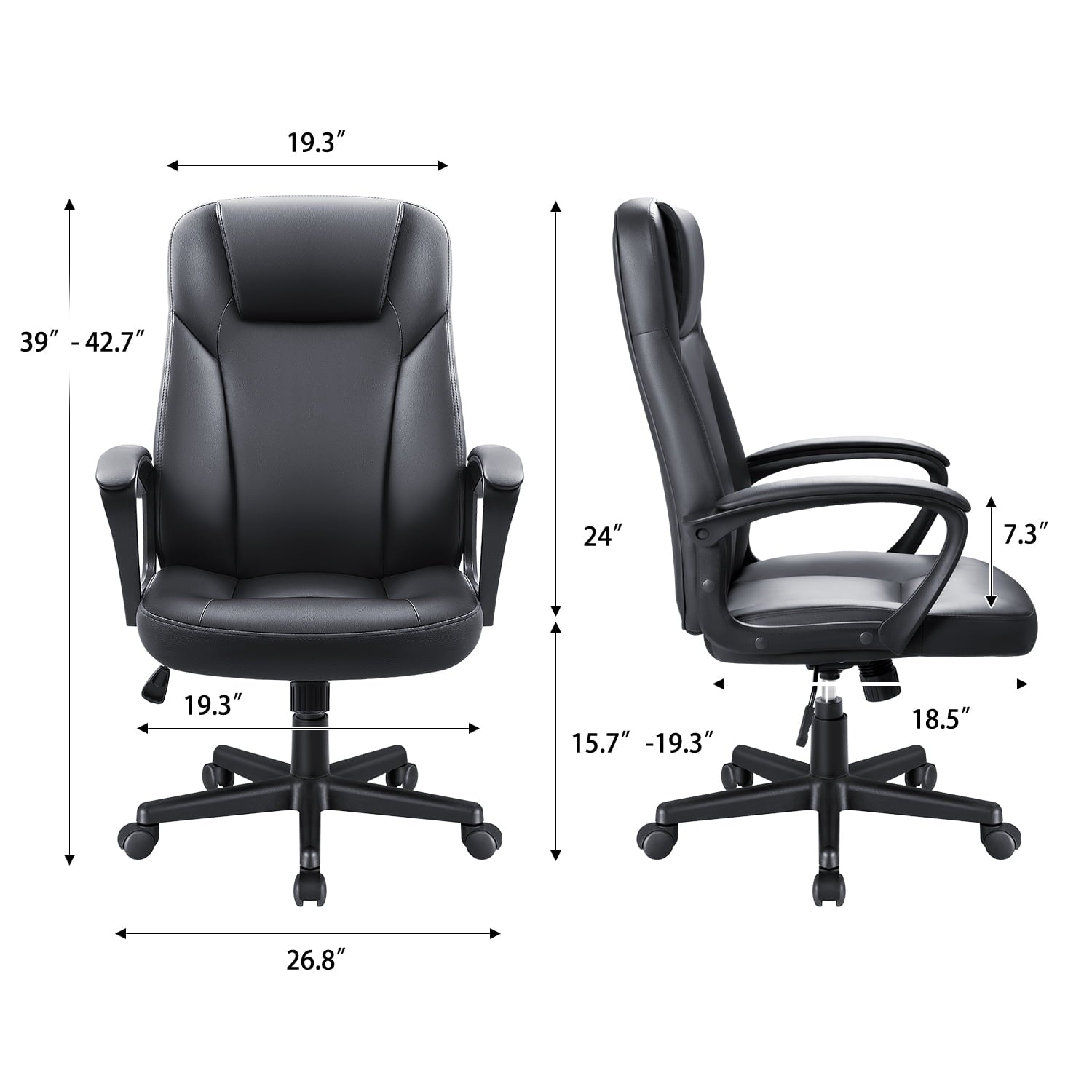 homall-office-leather-chair-chefsessel-schwarz-kunstleder-drehbar image 5
