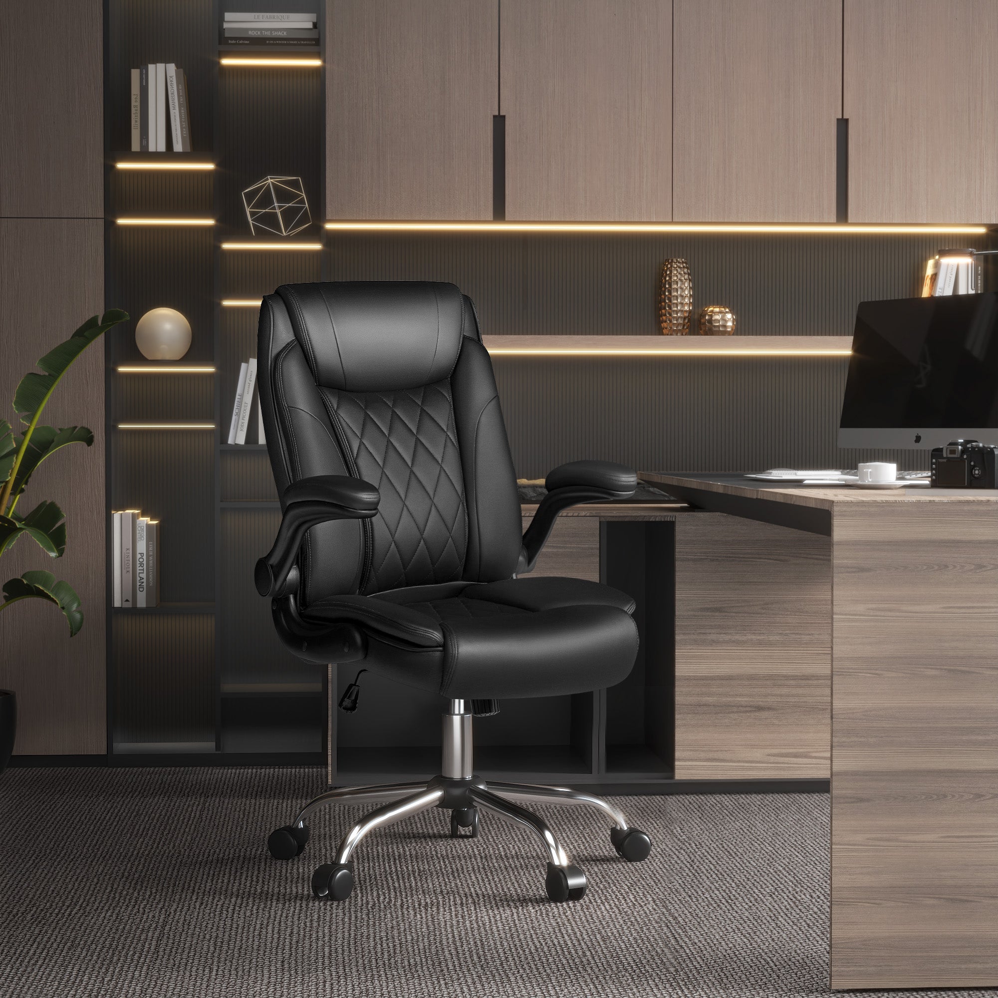 homall-office-leather-chair-chefsessel-schwarz-kunstleder-hoch image 8