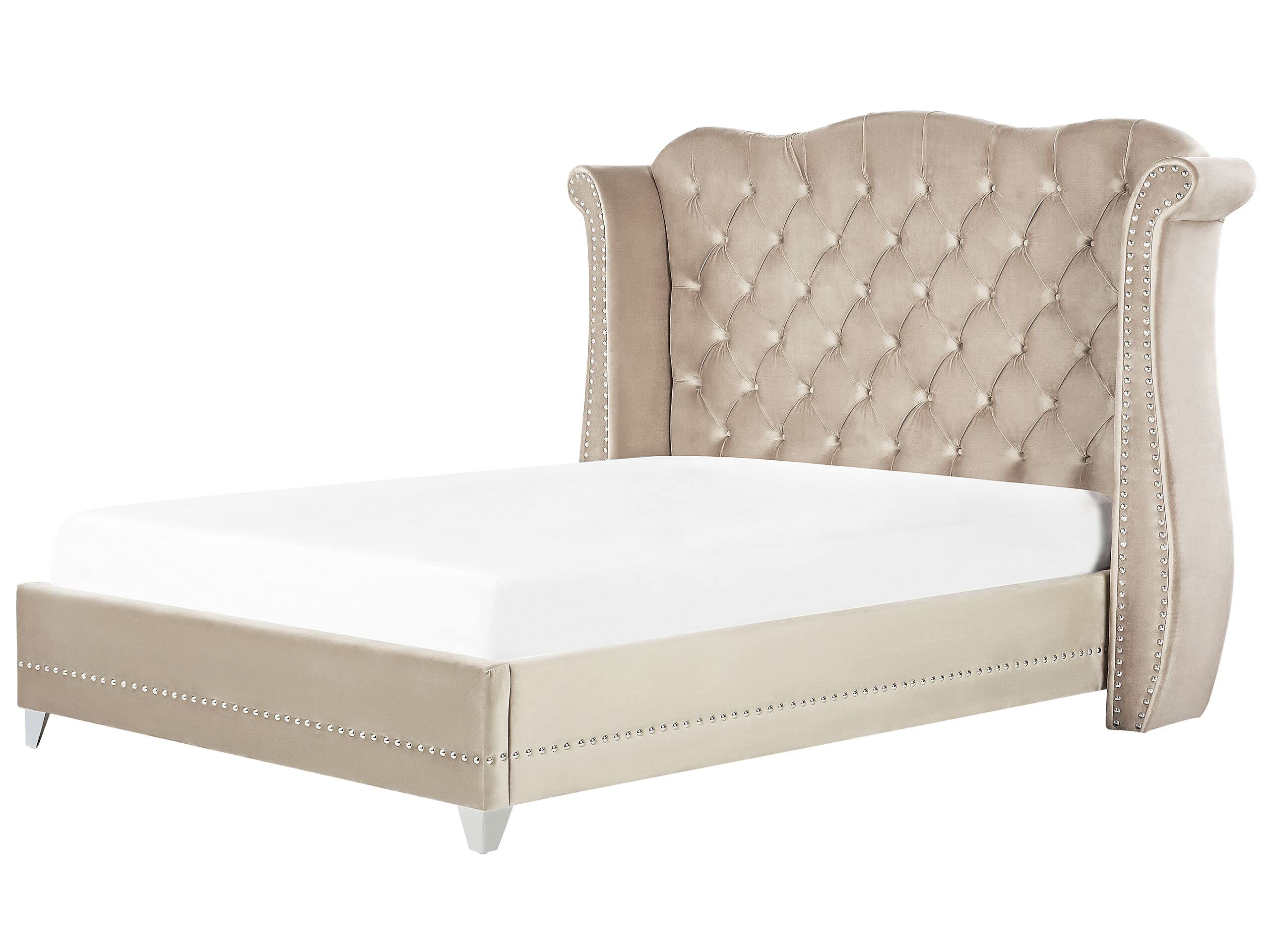 beliani-ayette-bett-180x200-samt-beige-chesterfield image 1