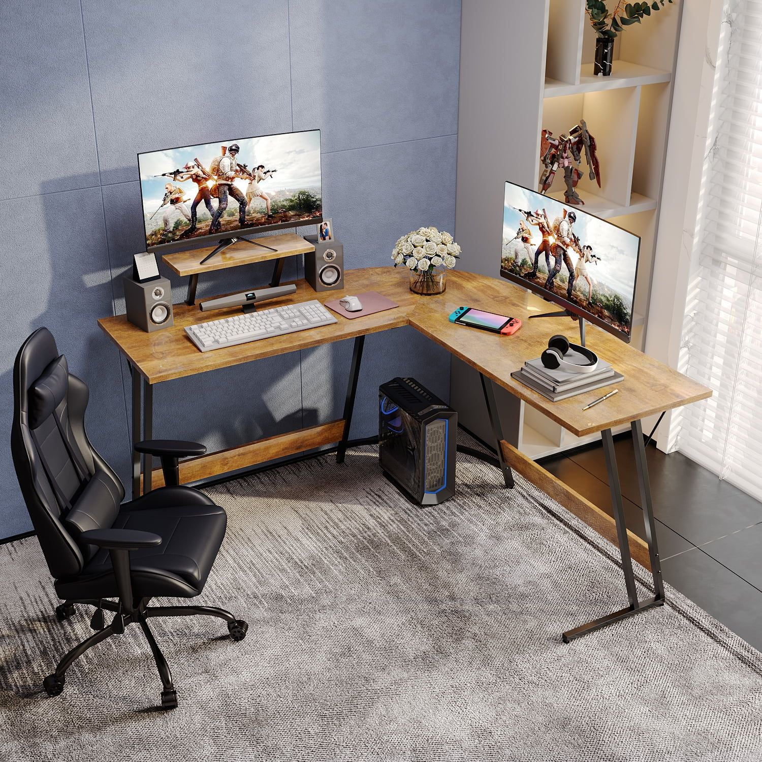 homall-gaming-desk-l-form-schreibtisch-braun-130-cm image 3