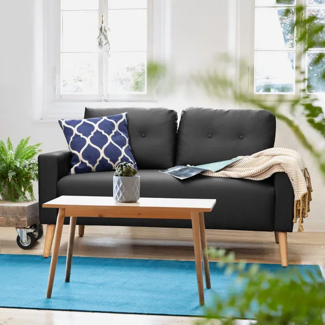 homall-sofa-loveseat-couch-schwarz-kunstleder-holzbeine image 1