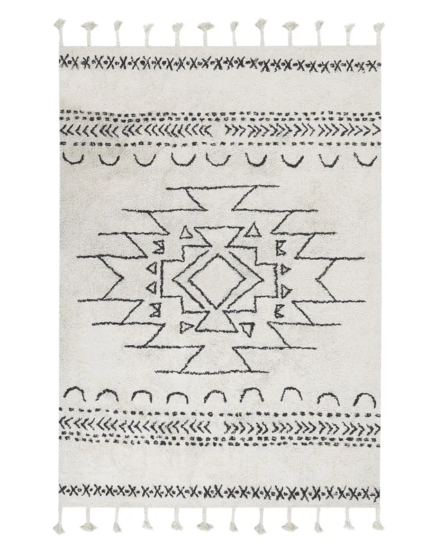 beliani-khouribga-teppich-140-x-200-cm-wei-schwarz-baumwolle image 1