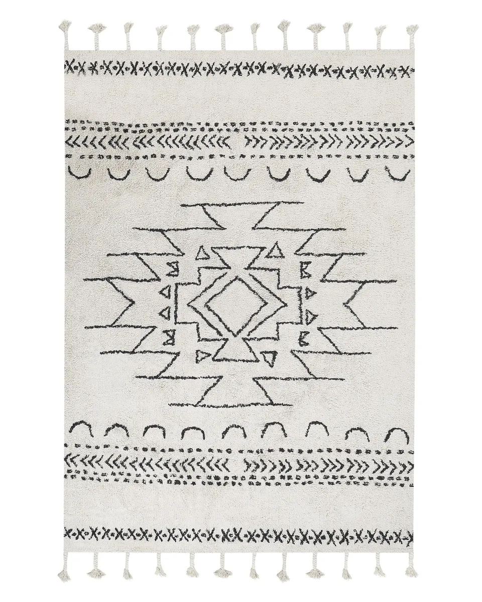 beliani-khouribga-teppich-140-x-200-cm-wei-schwarz-baumwolle image 1