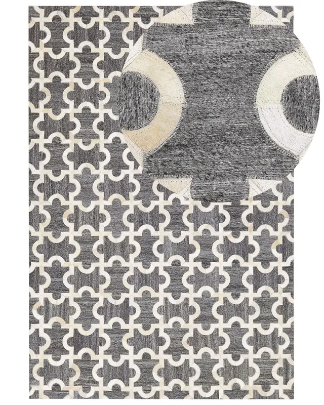 beliani-yedisu-teppich-leder-patchwork-140x200-grau-beige image 1