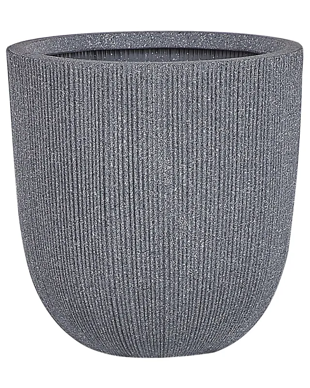 beliani-chios-blumentopf-kunstharz-44-cm-grau-rillen-l image 1