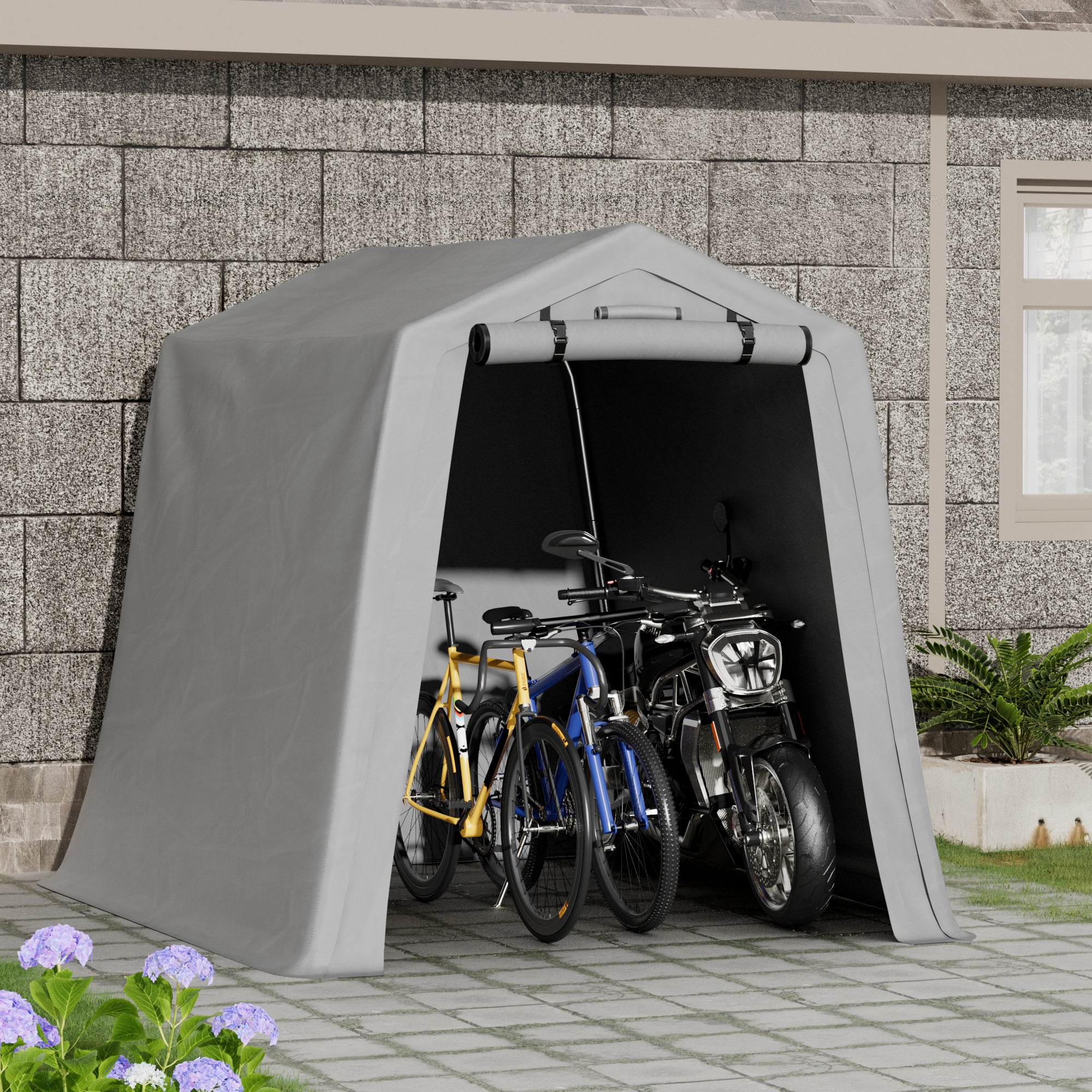 homall-metal-shed-lagerzelt-6x6-grau-wasserdicht-motorradgarage image 2