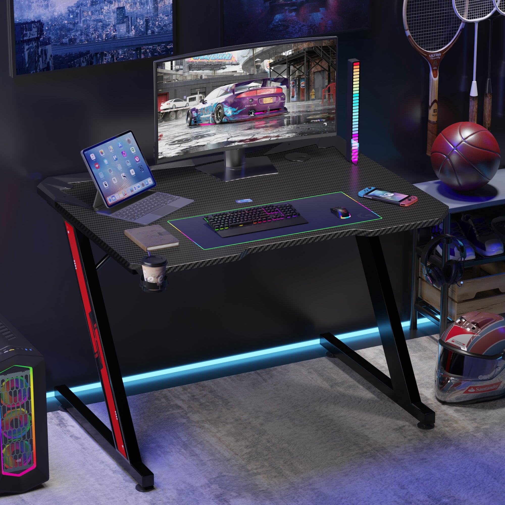 homall-gaming-desk-schreibtisch-44-zoll-schwarz-carbon-z-form image 2
