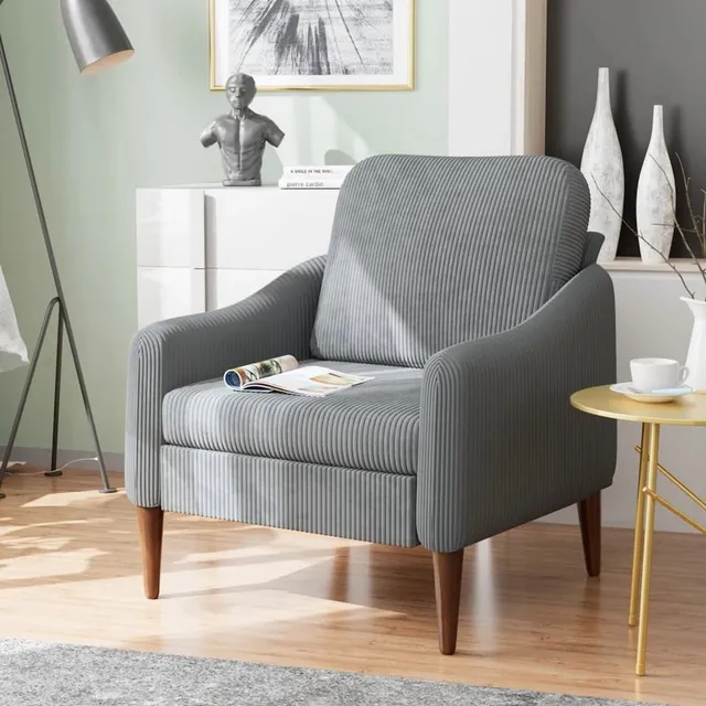 homall-sofa-sessel-grau-stoff-holzbeine-getuftet image 1
