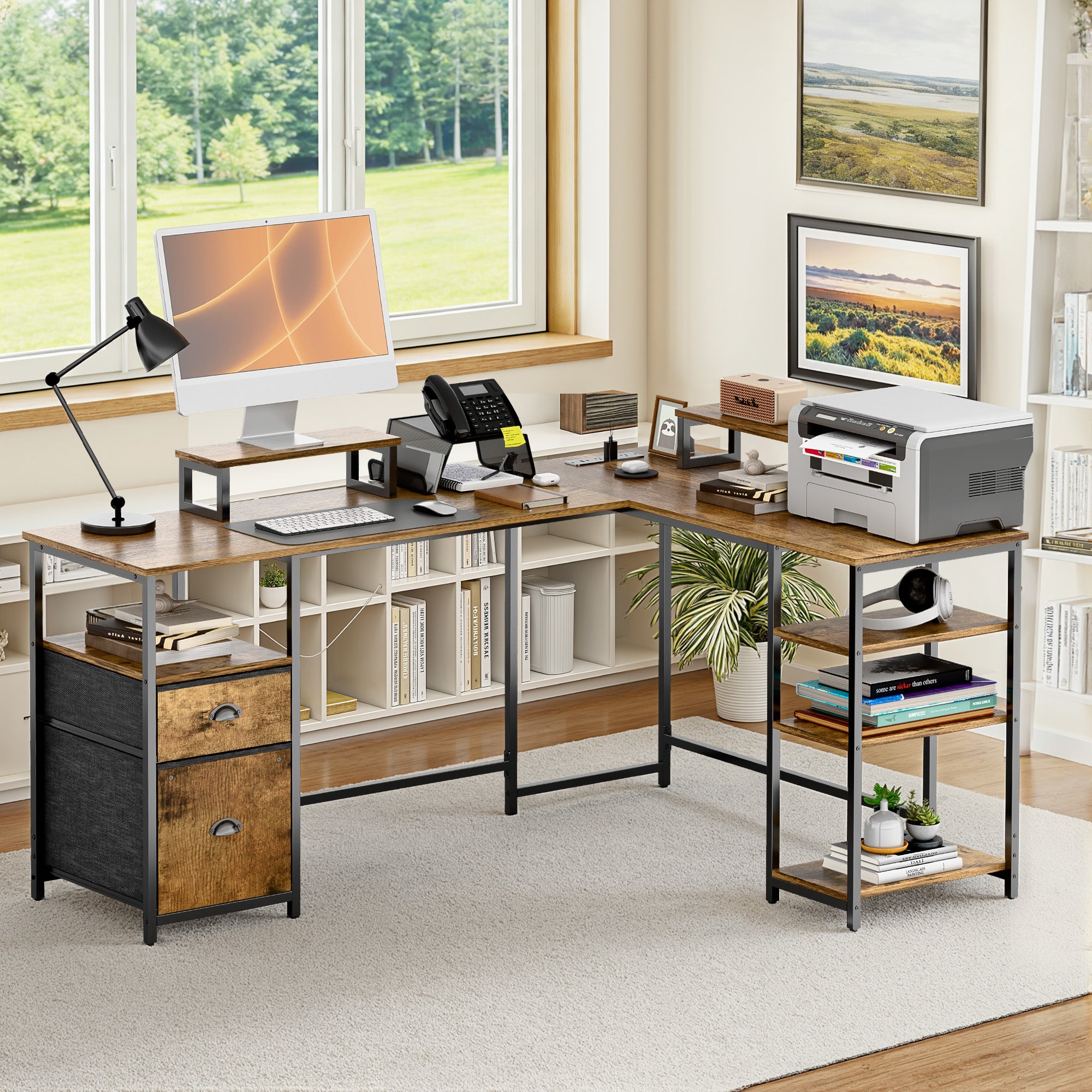 homall-shelf-eckschreibtisch-l-form-braun-mit-steckdose image 2