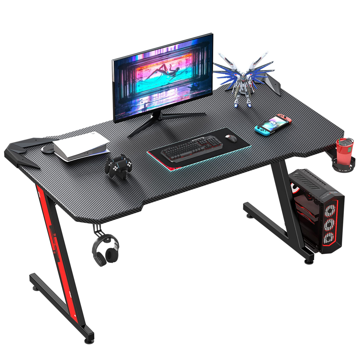 homall-gaming-desk-schreibtisch-schwarz-112cm-z-form-gamer image 1