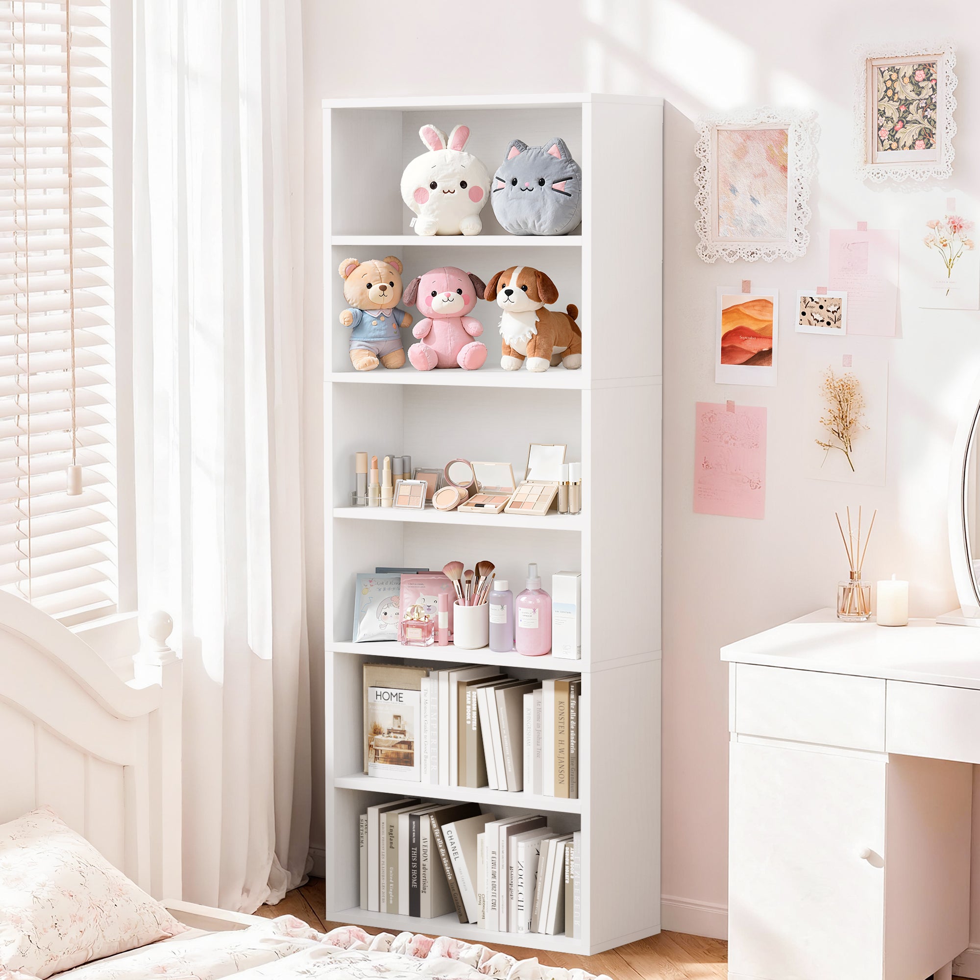 homall-bookcase-b-cherregal-wei-6-f-cher-eckregal-holz image 1