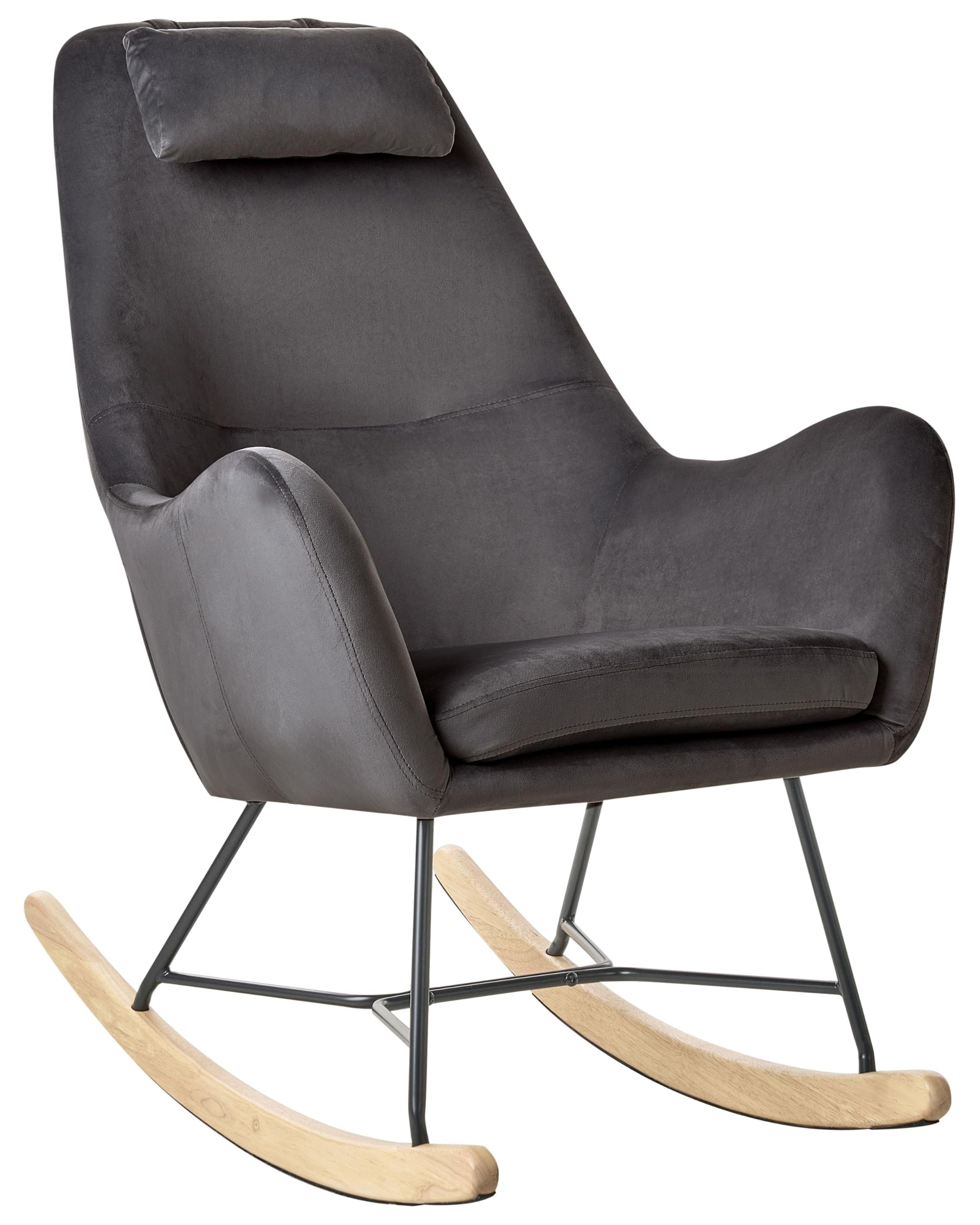 beliani-arrie-schaukelsessel-samt-dunkelgrau-bambuskufen image 1