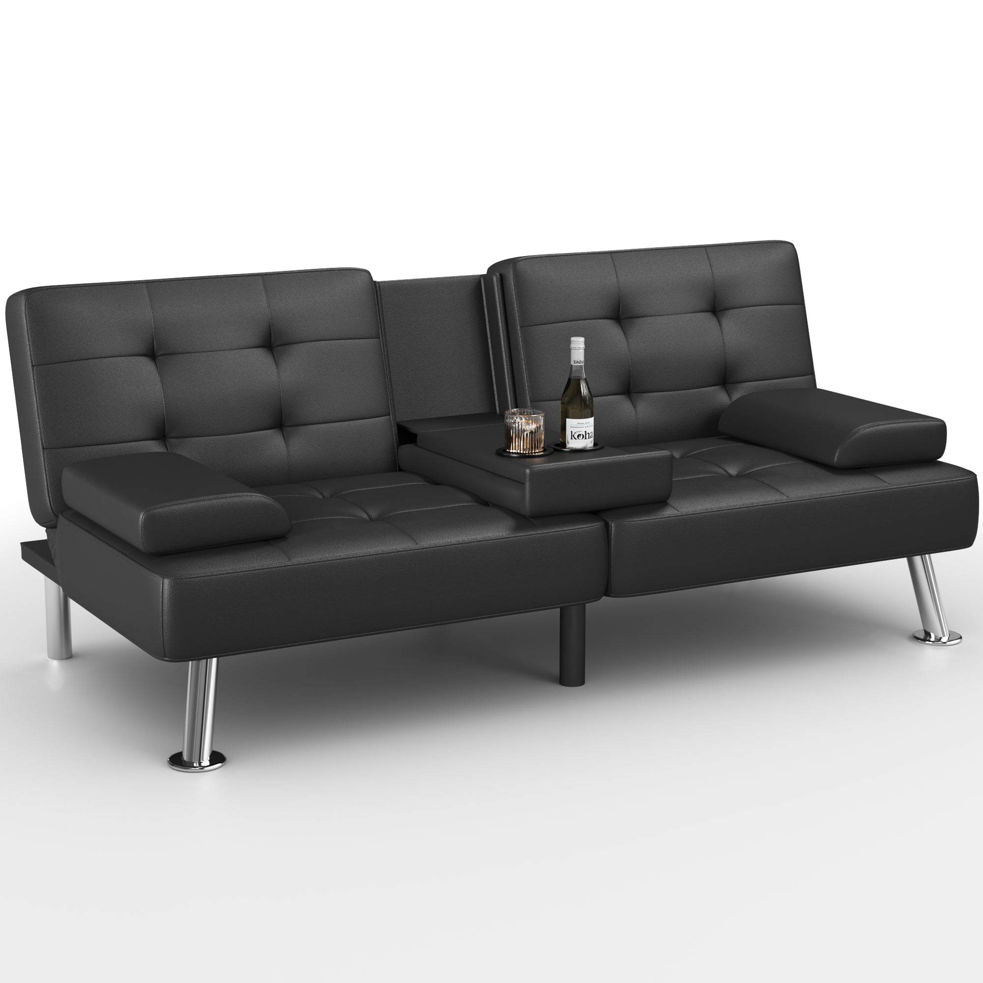 homall-recliner-schlafsofa-kunstleder-schwarz-mit-becherhalter image 6