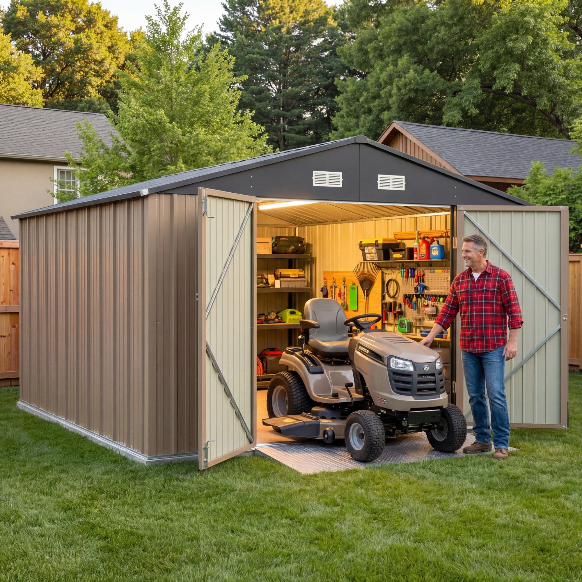 homall-metal-shed-ger-teschuppen-10x12ft-braun-metall-abschlie-bar image 8