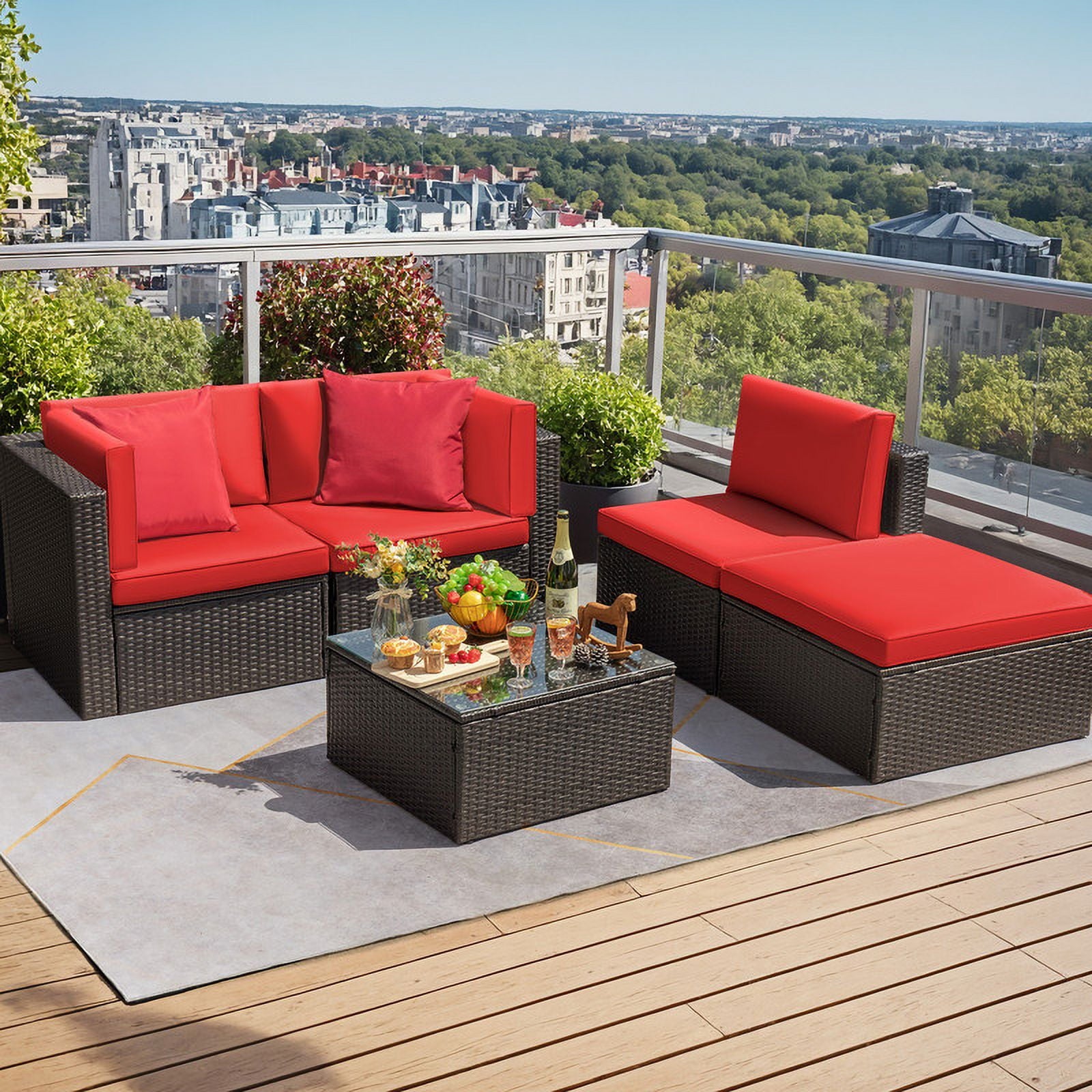 homall-patio-furniture-rattan-lounge-set-beige-5-teilig image 6