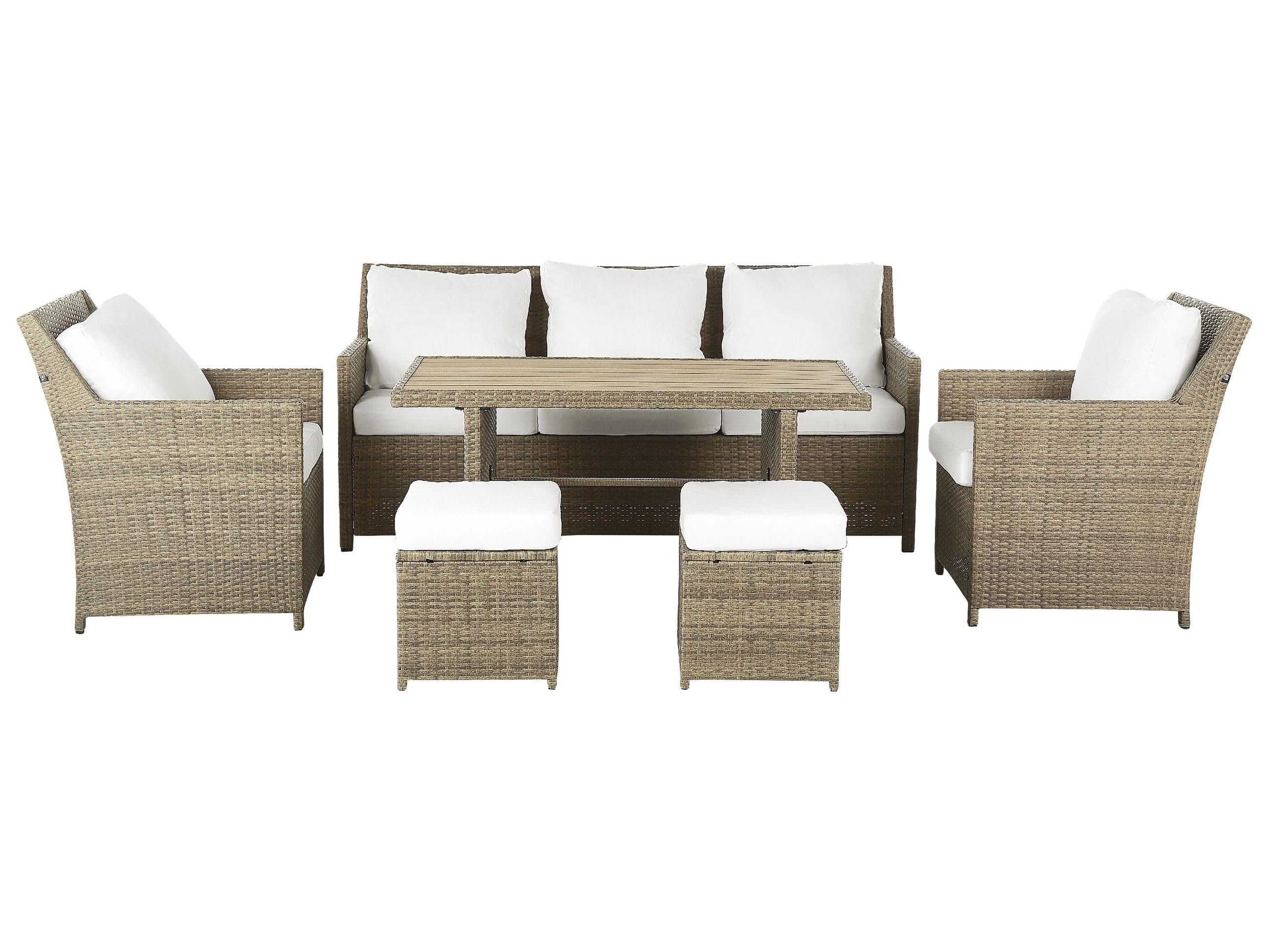 beliani-fonti-lounge-set-5-sitzer-braun-polyrattan-wei-e-kissen image 1