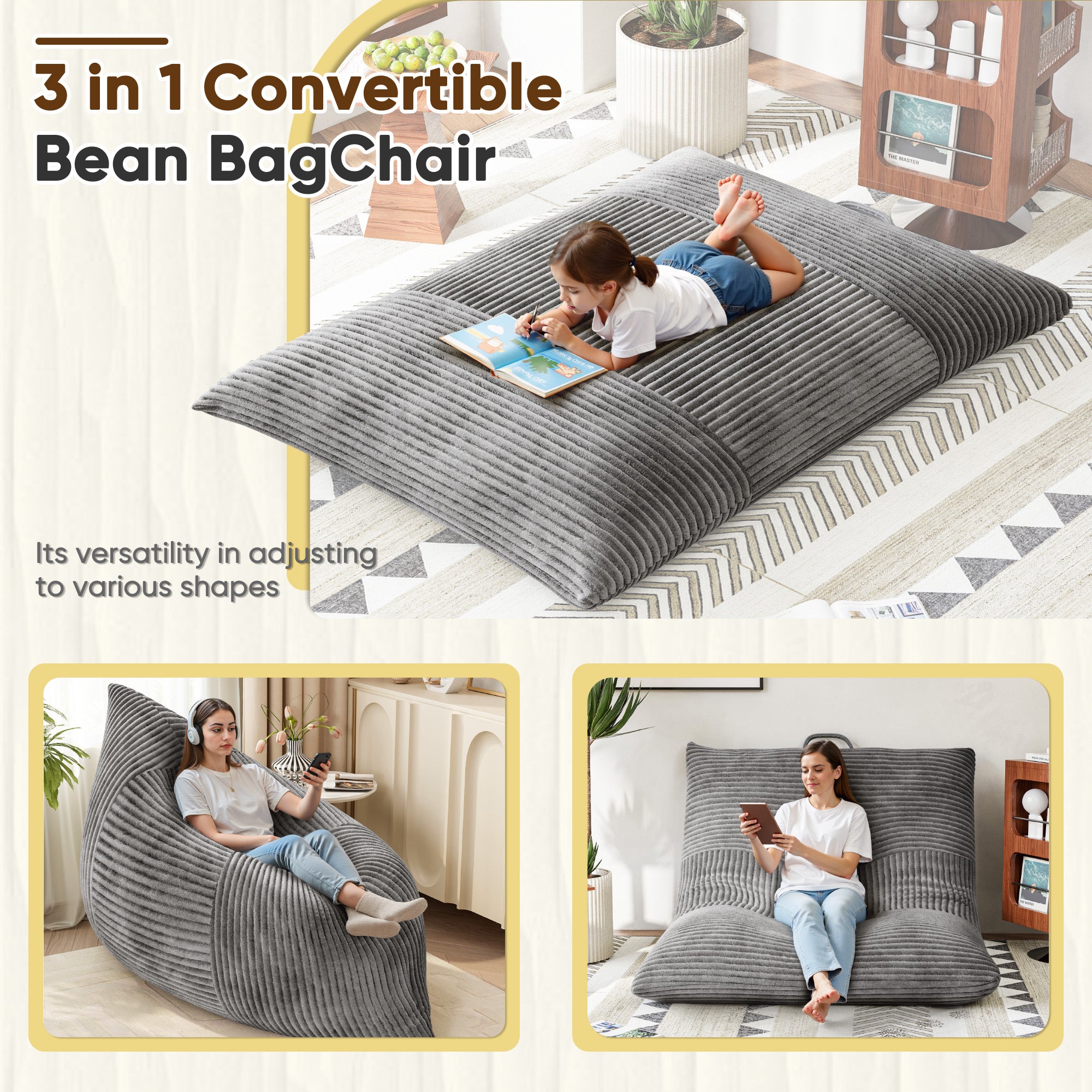 homall-sofa-sitzsack-cord-grau-3-in-1-mit-memory-foam image 3
