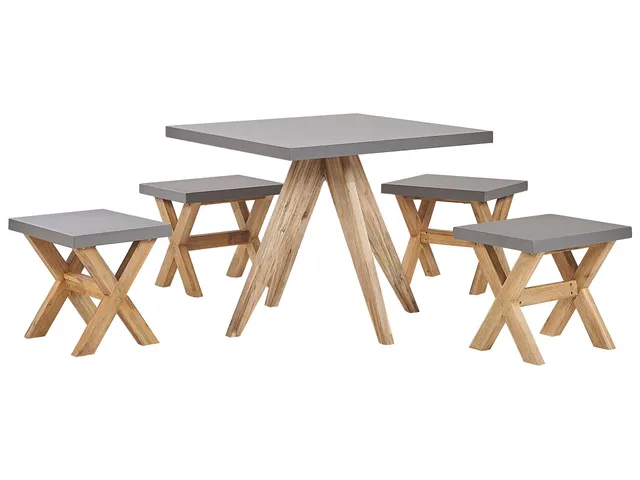 beliani-olbia-gartenset-90x90-cm-4-hocker-grau image 1