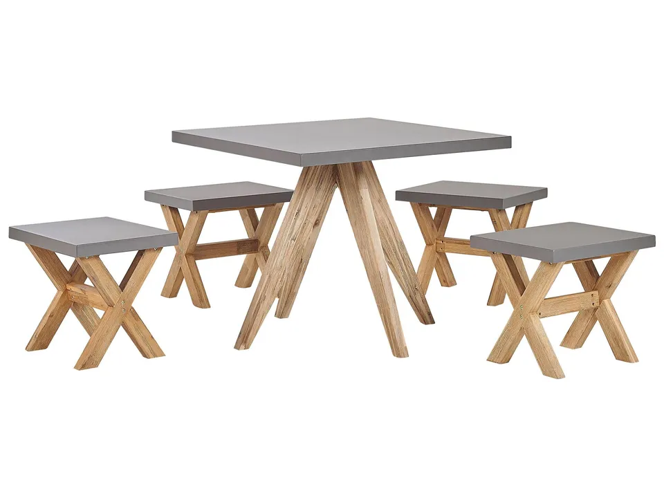 beliani-olbia-gartenset-90x90-cm-4-hocker-grau image 1