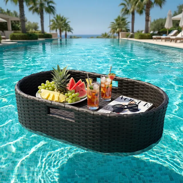homall-patio-furniture-pool-tablett-rattan-schwarz-schwimmend image 1