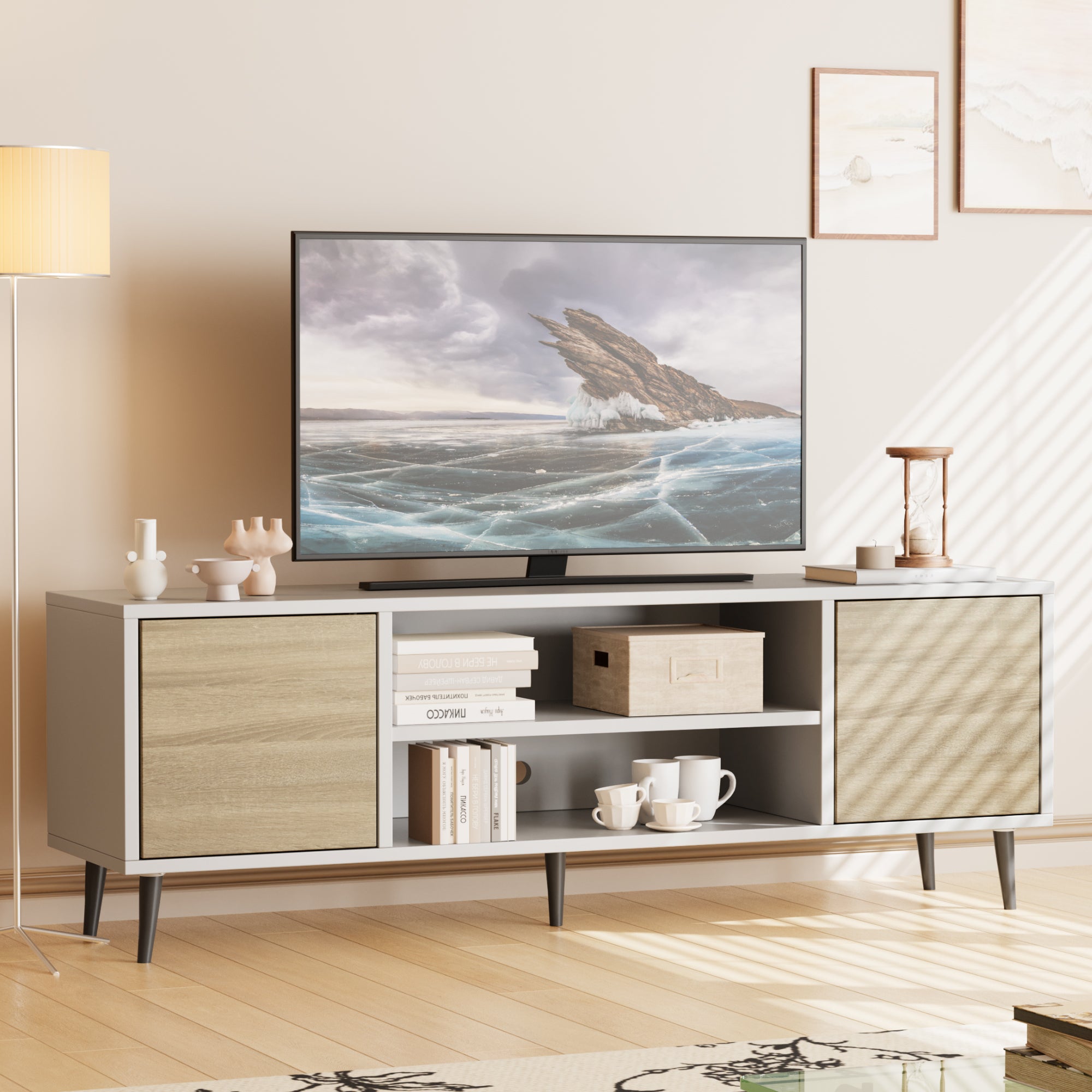 homall-tv-stand-lowboard-165-cm-rustikale-eiche-holz image 1