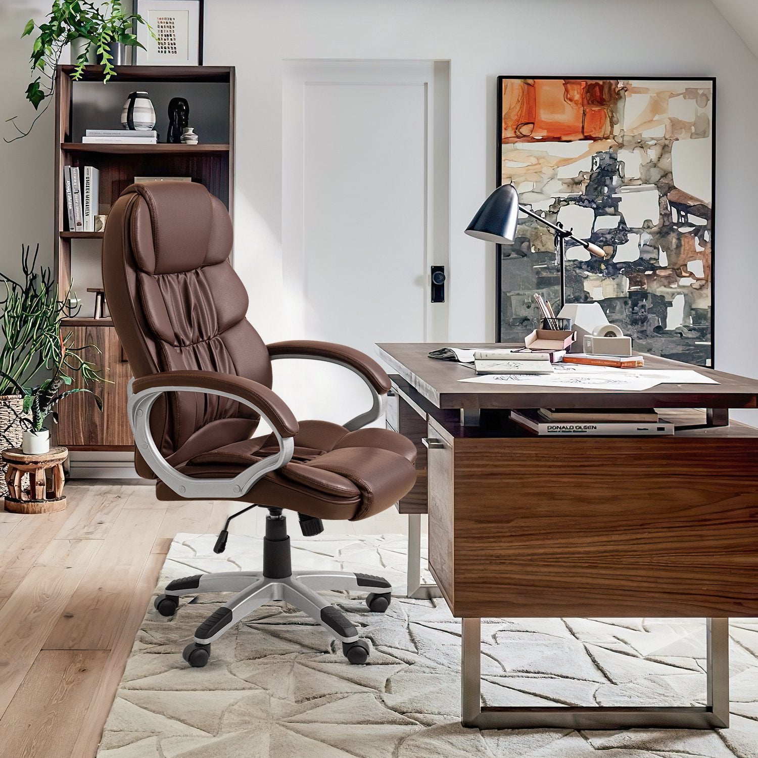 homall-office-leather-chair-b-rostuhl-braun-leder-hochlehner image 3