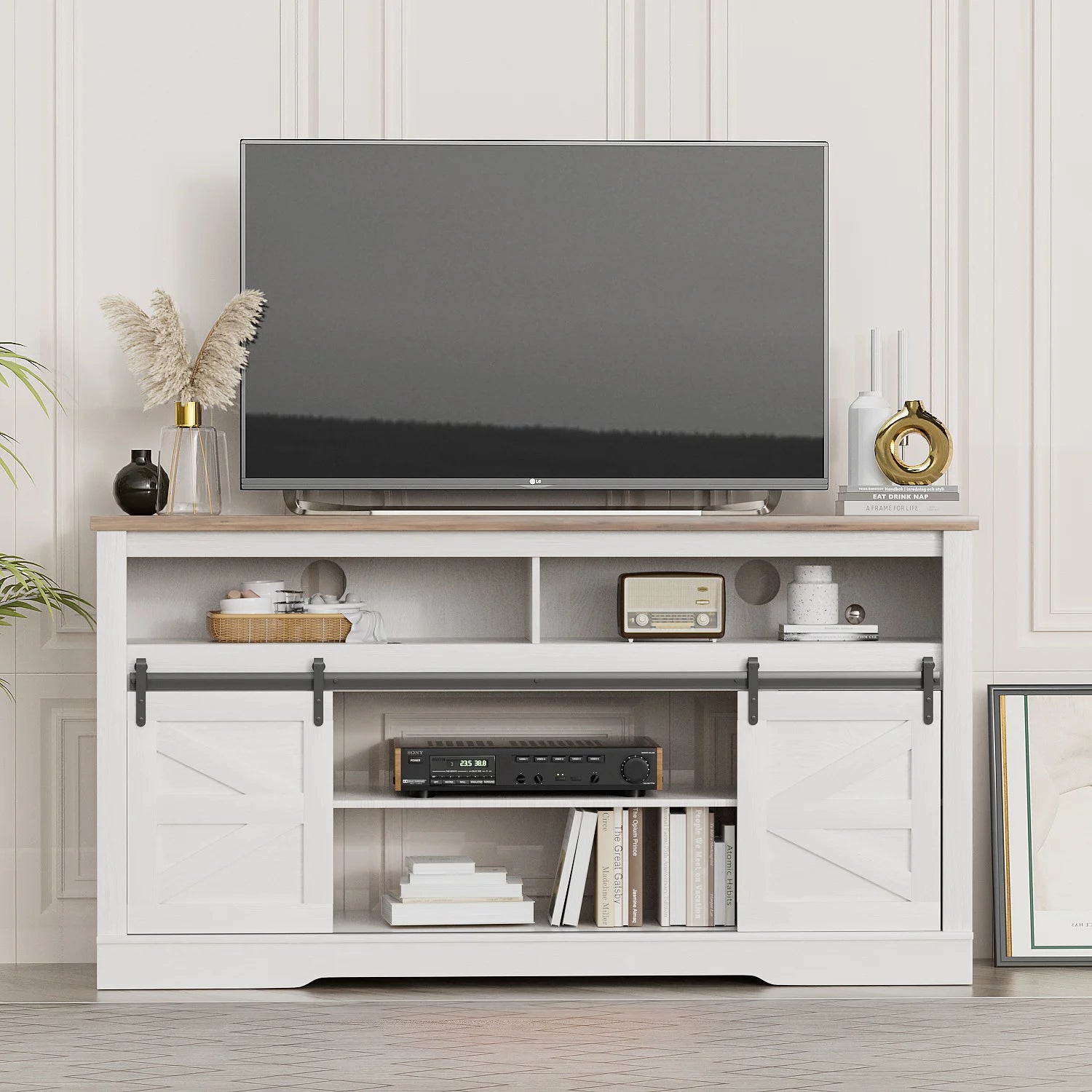 homall-tv-stand-lowboard-wei-65-zoll-mit-kamin image 1