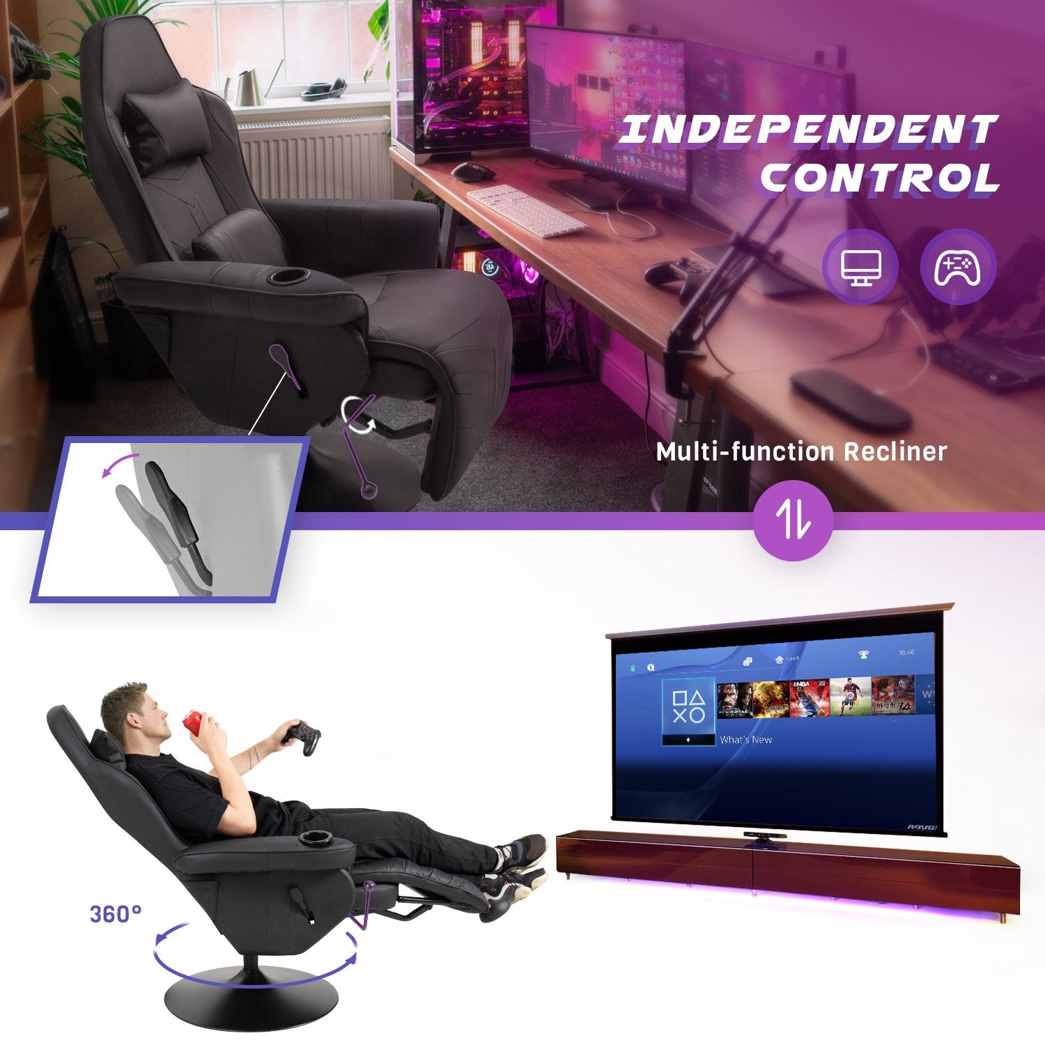 homall-gaming-recliner-sessel-kunstleder-schwarz-mit-fu-teil image 3