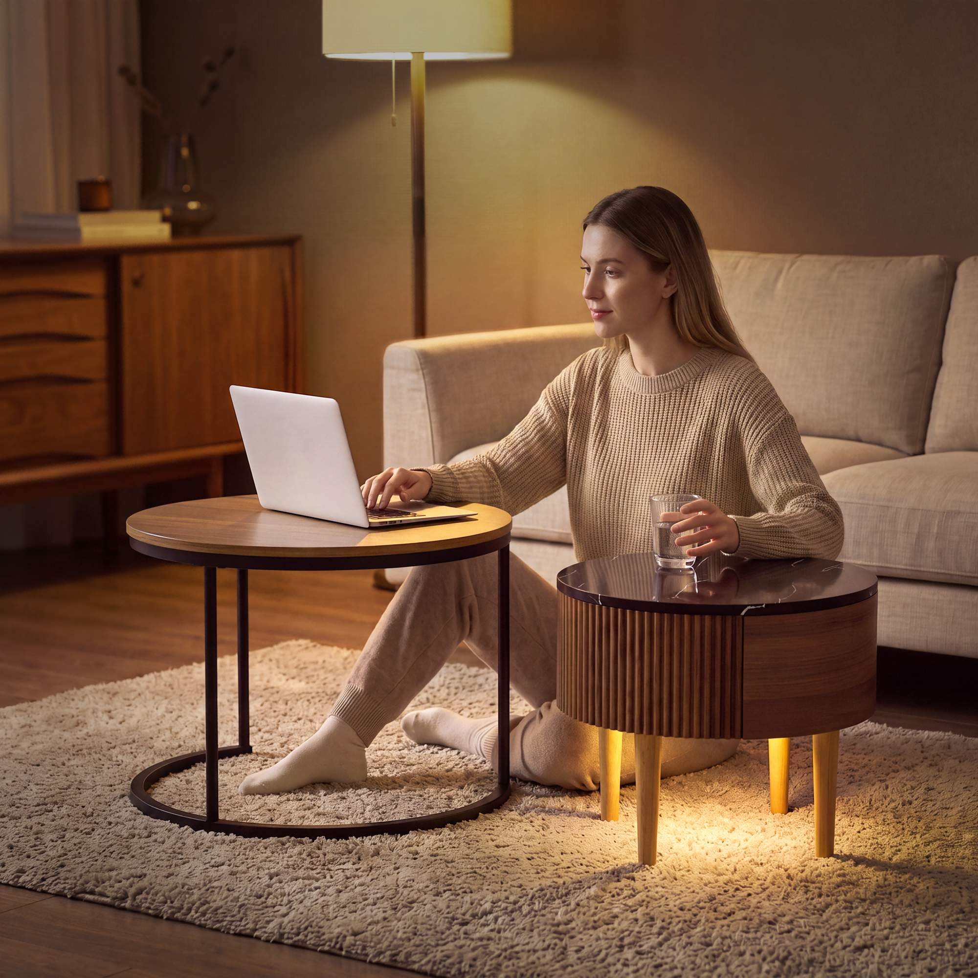 homall-coffee-table-couchtisch-set-2-tlg-walnuss-led image 6