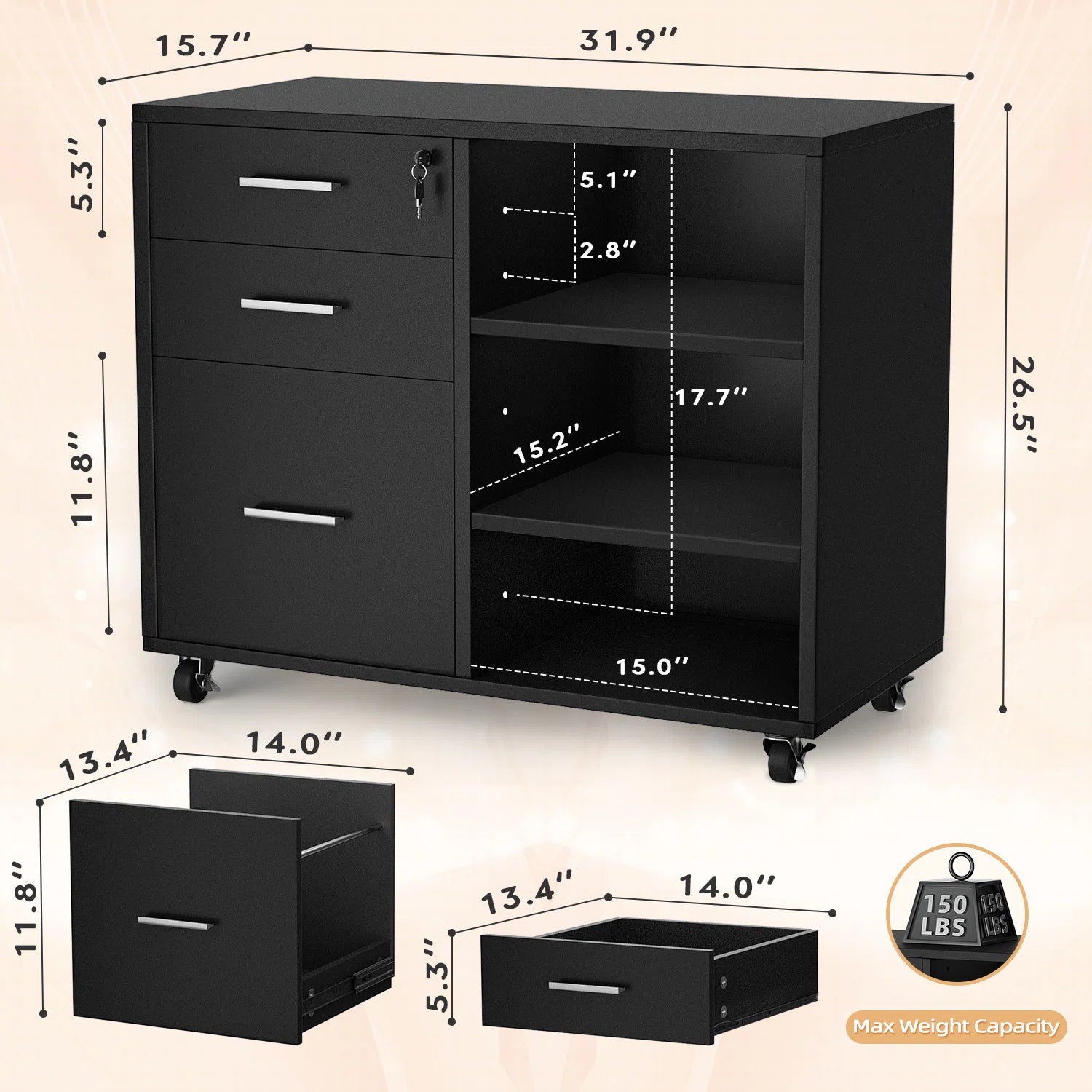 homall-shelf-aktenschrank-3-schubladen-schwarz-abschlie-bar image 6