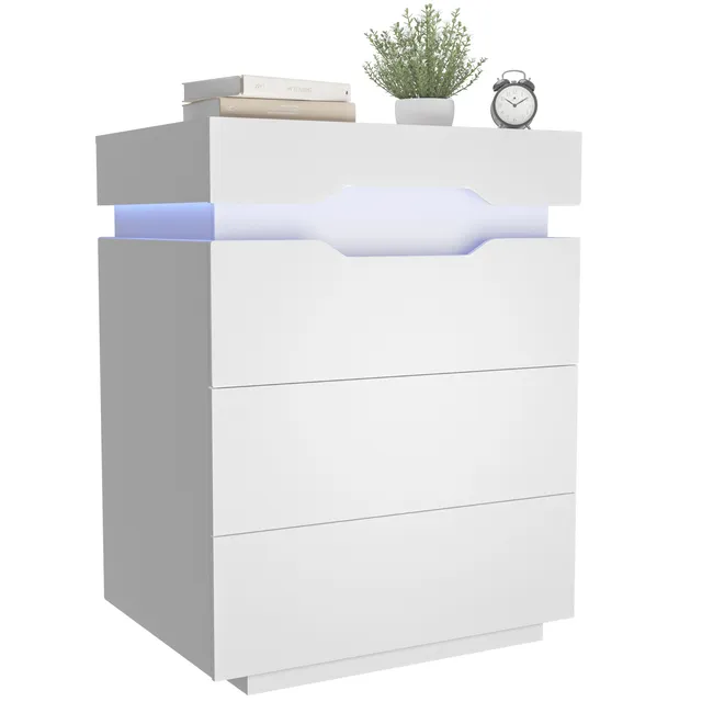 homall-bedroom-nachttisch-2-schubladen-led-schwarz-mit-usb image 1