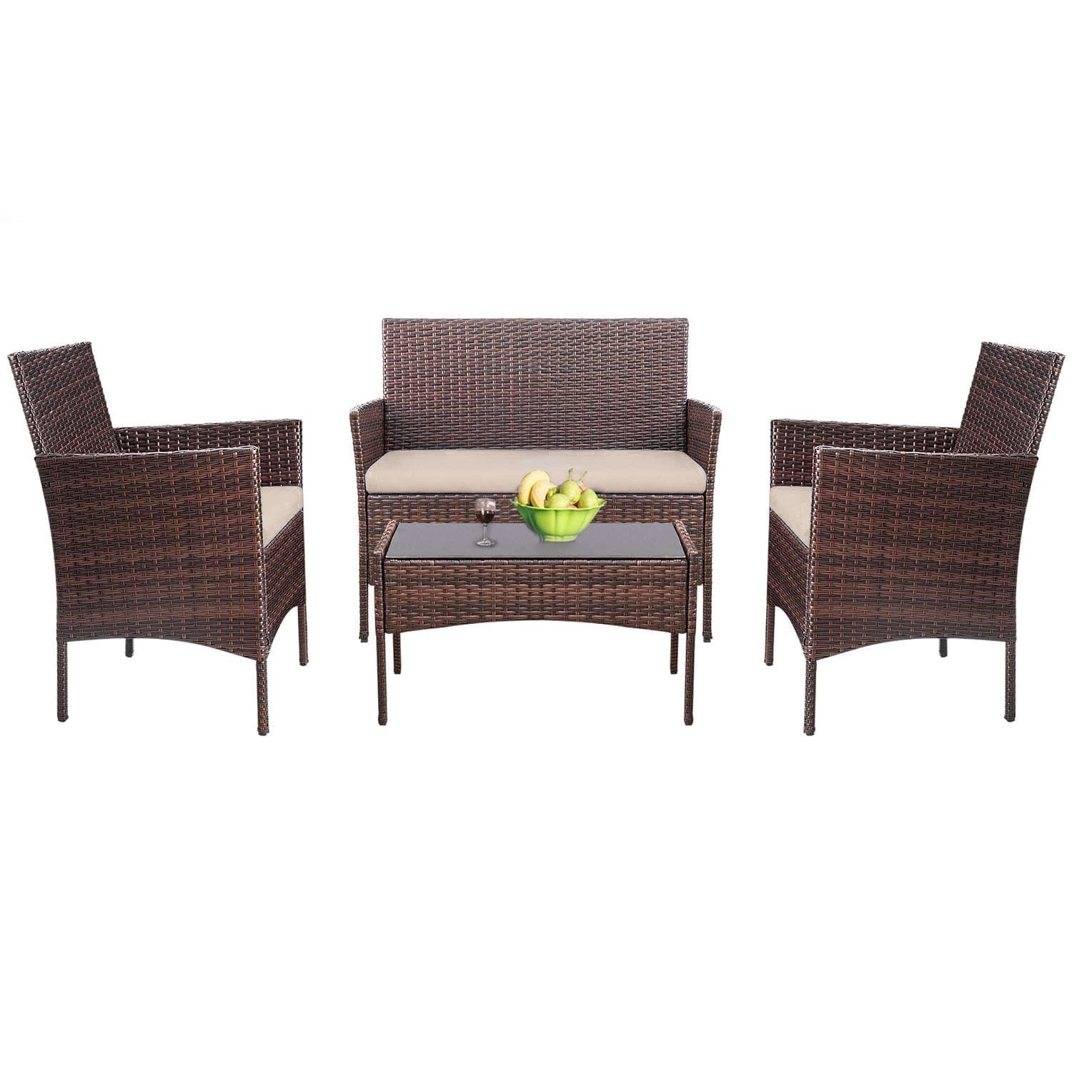homall-patio-rattan-lounge-set-beige-4-teilig-mit-kissen image 1