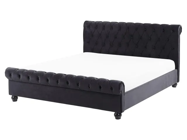 beliani-avallon-bett-samt-schwarz-chesterfield-160x200-mit-rost image 1