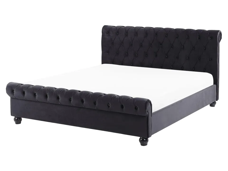 beliani-avallon-bett-samt-schwarz-chesterfield-160x200-mit-rost image 1