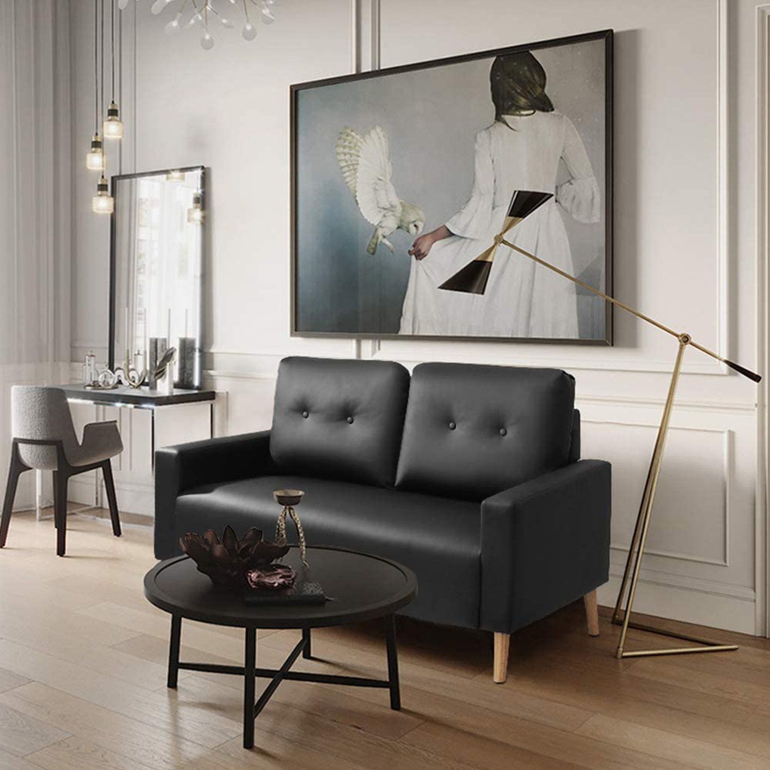 homall-sofa-loveseat-couch-schwarz-kunstleder-holzbeine image 3