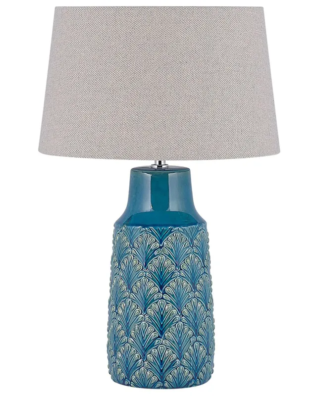 beliani-thaya-tischleuchte-blau-keramikfuss-stoffschirm image 1