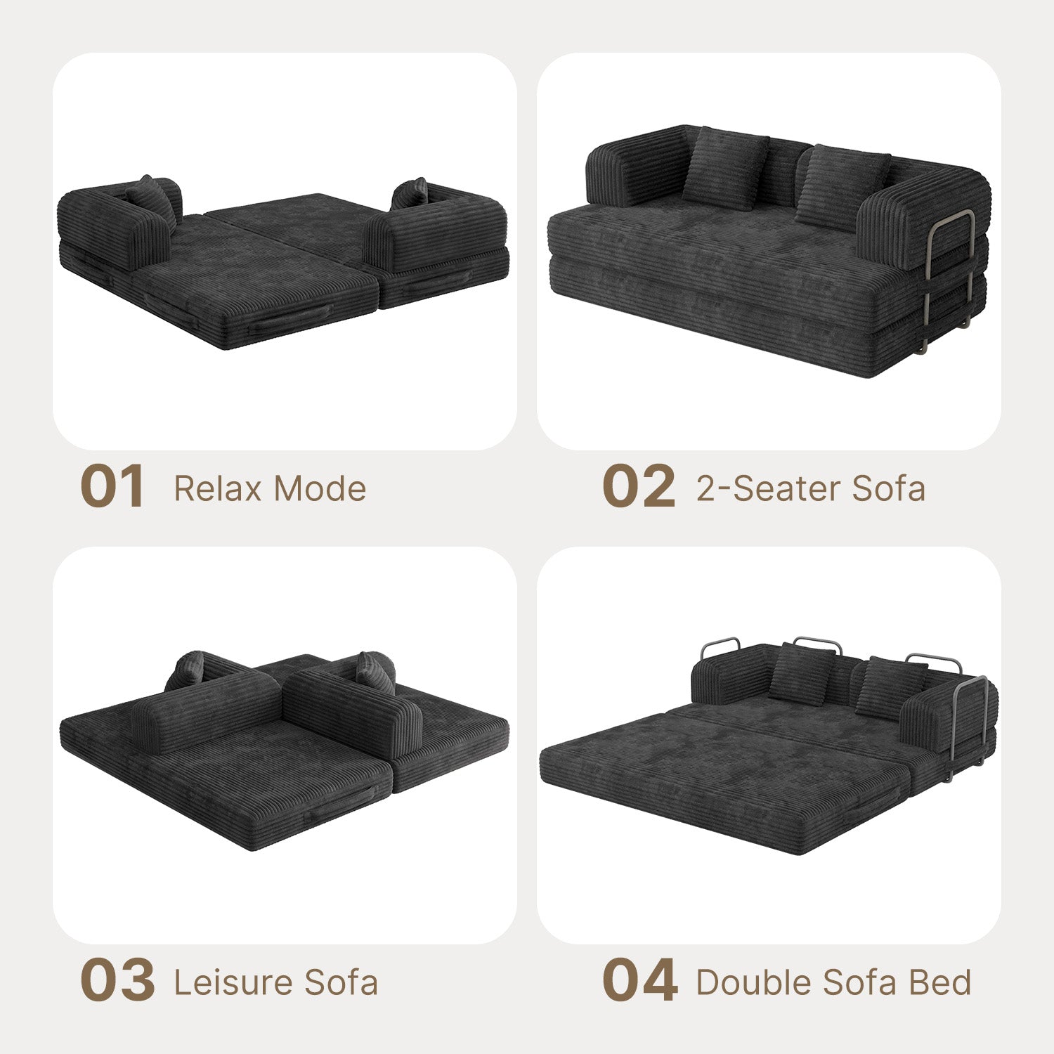 bealife-ar62-schlafsofa-160cm-cord-schwarz-mit-schlaffunktion image 4