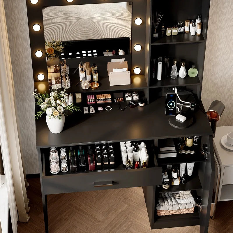 homall-bedroom-schminktisch-wei-mit-licht-spiegel-schrank image 4